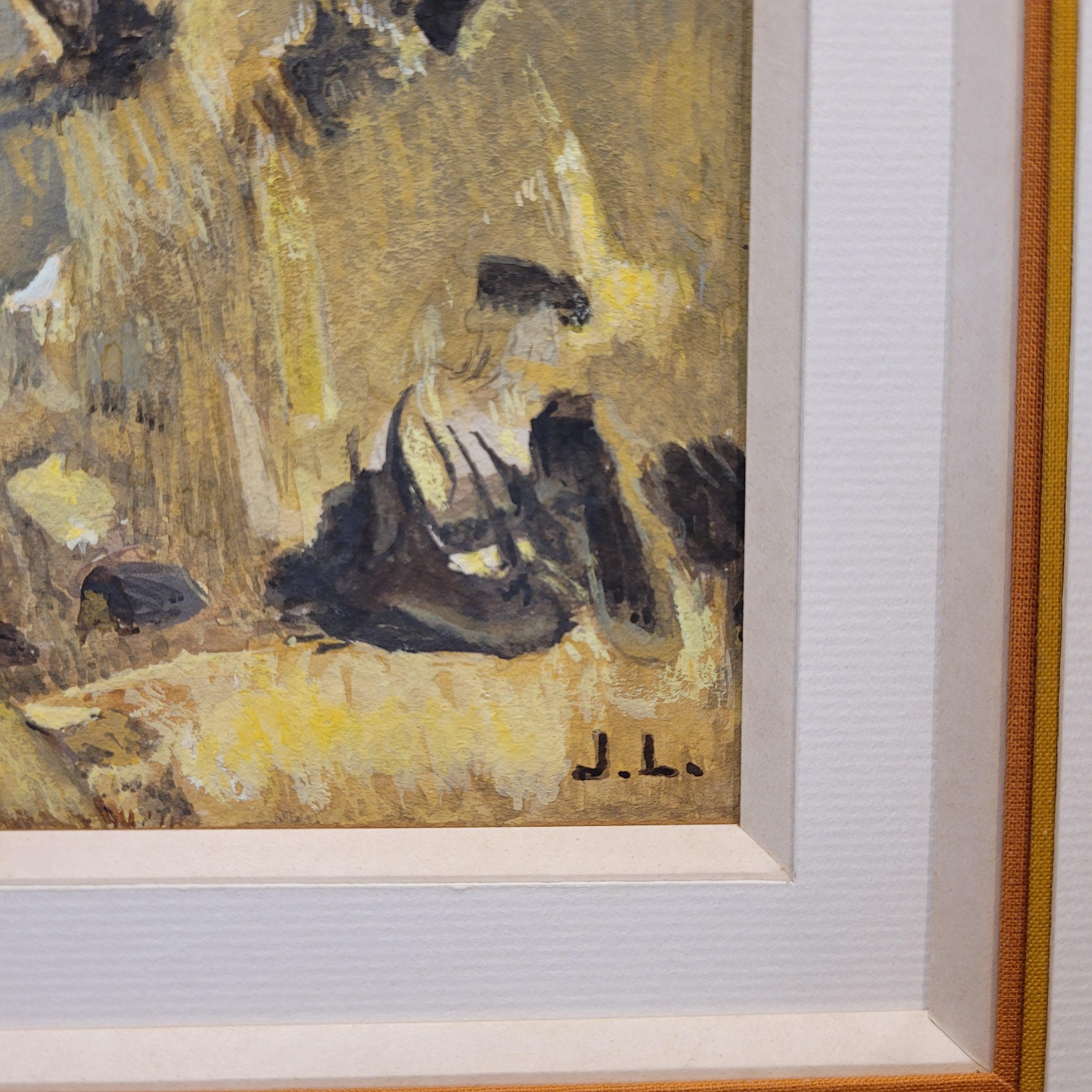 Mitte des Jahrhunderts Französisch Gouache auf Papier 