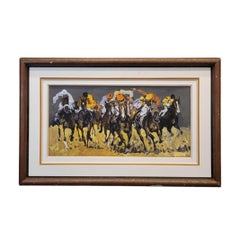 Mitte des Jahrhunderts Französisch Gouache auf Papier "Pferderennen", Französisch Schule