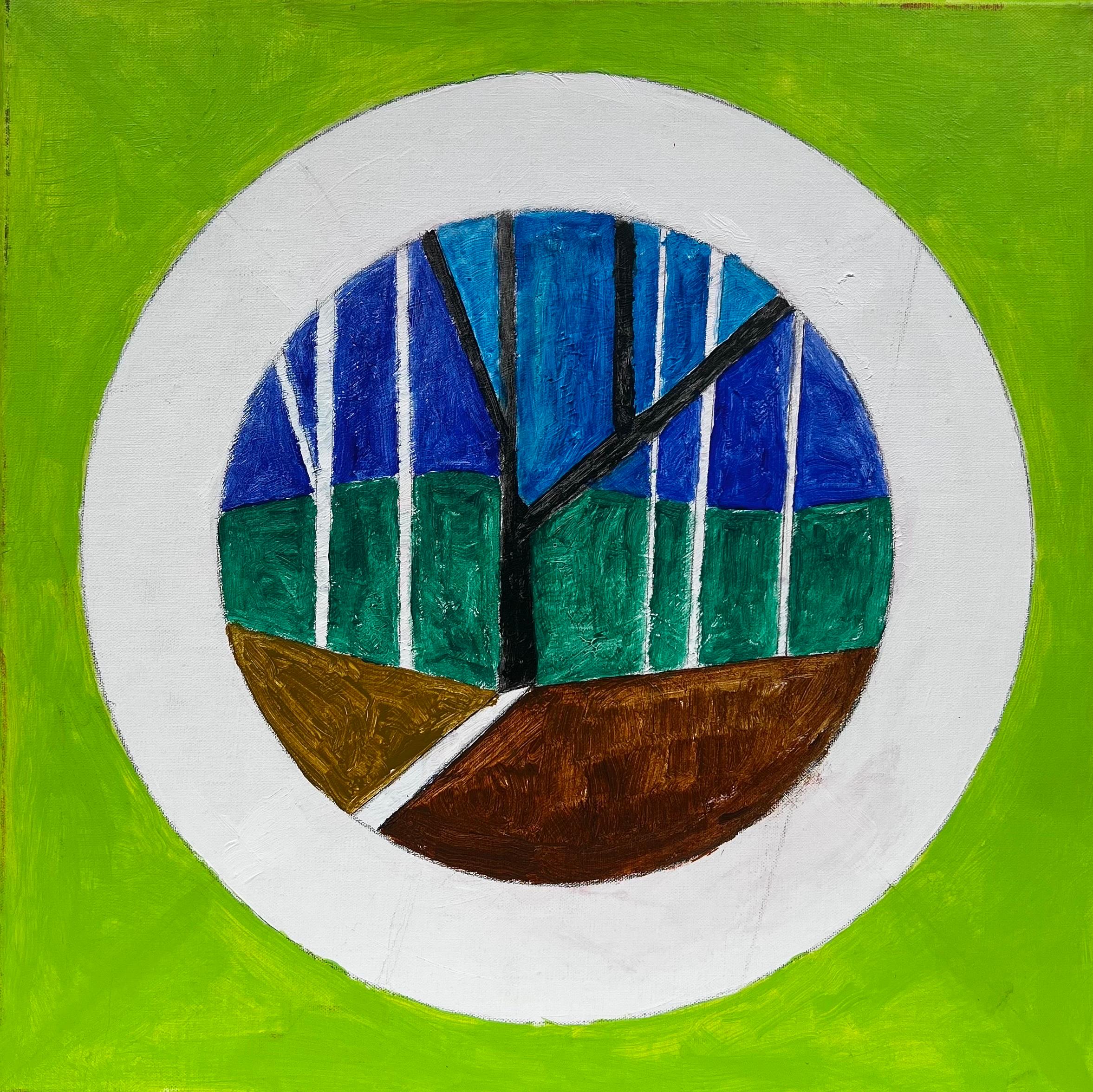 20th Century French School Abstract Painting - `Milly -  green circle landscape