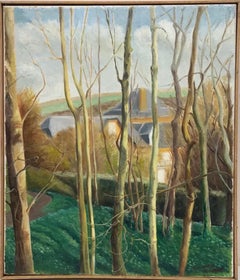Signed French Impressionist Oil Woodland Landscape with Trees in Valley