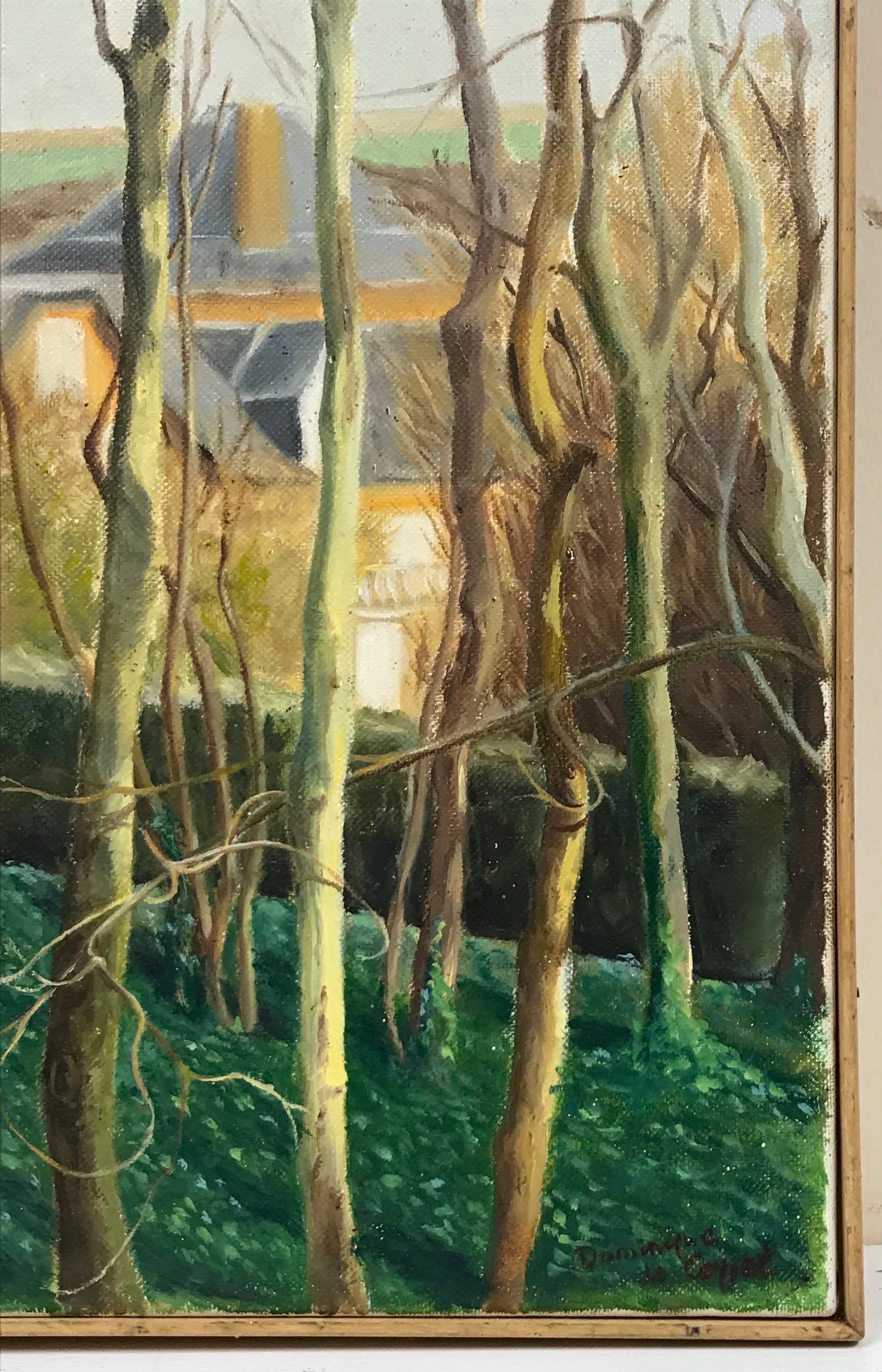 Firmato Paesaggio boschivo ad olio impressionista francese con alberi nella valle - Landscape Painting Marrone di 20th Century French School