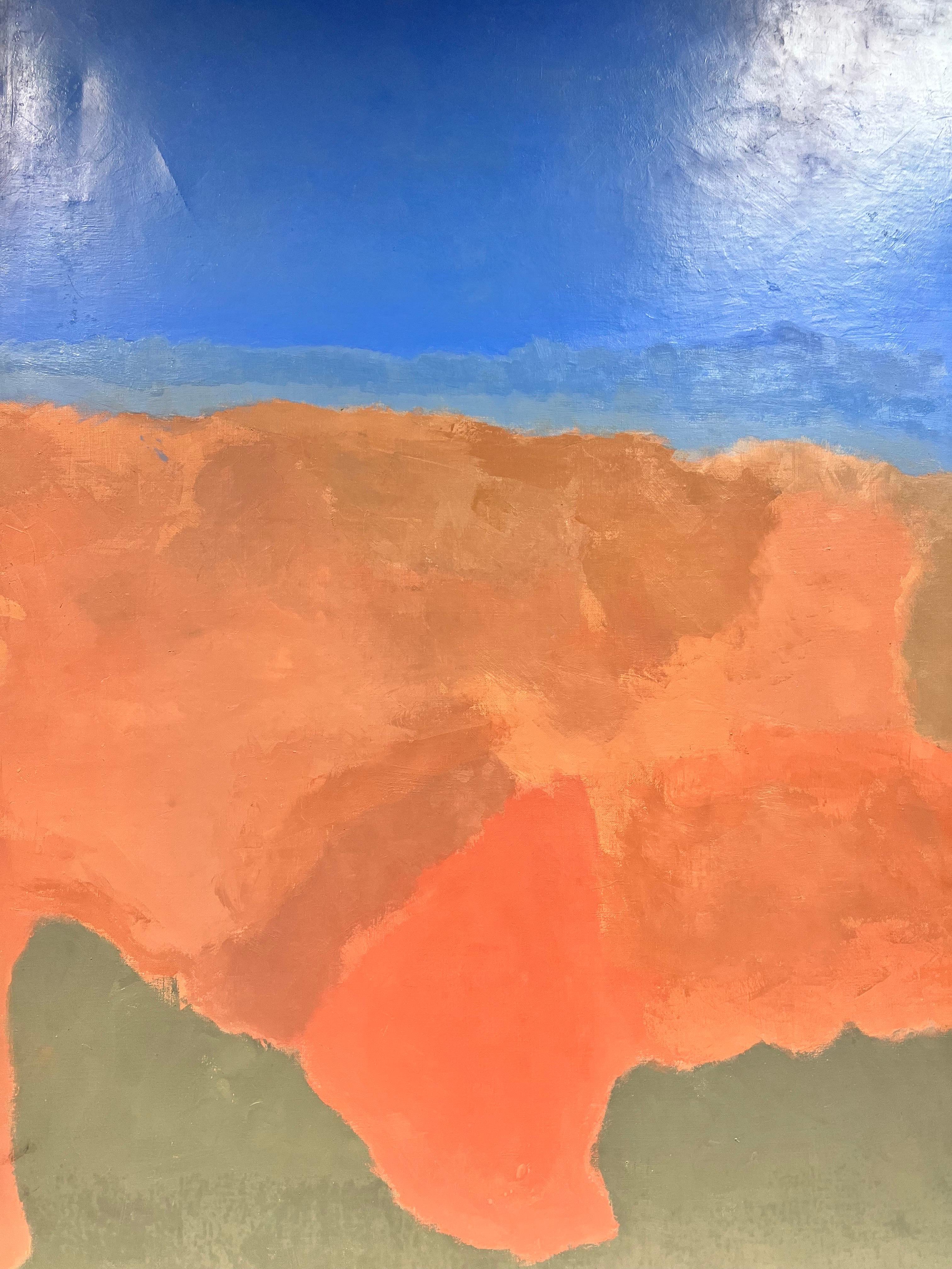 Tela francese molto grande con formazione di nuvole astratte rosa e blu, cielo - Painting Postimpressionismo di 20th Century French School