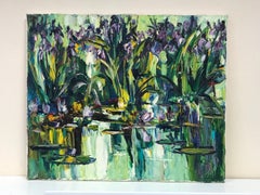 Water lilies in Pond, Thick Impasto French Signed Oil Painting