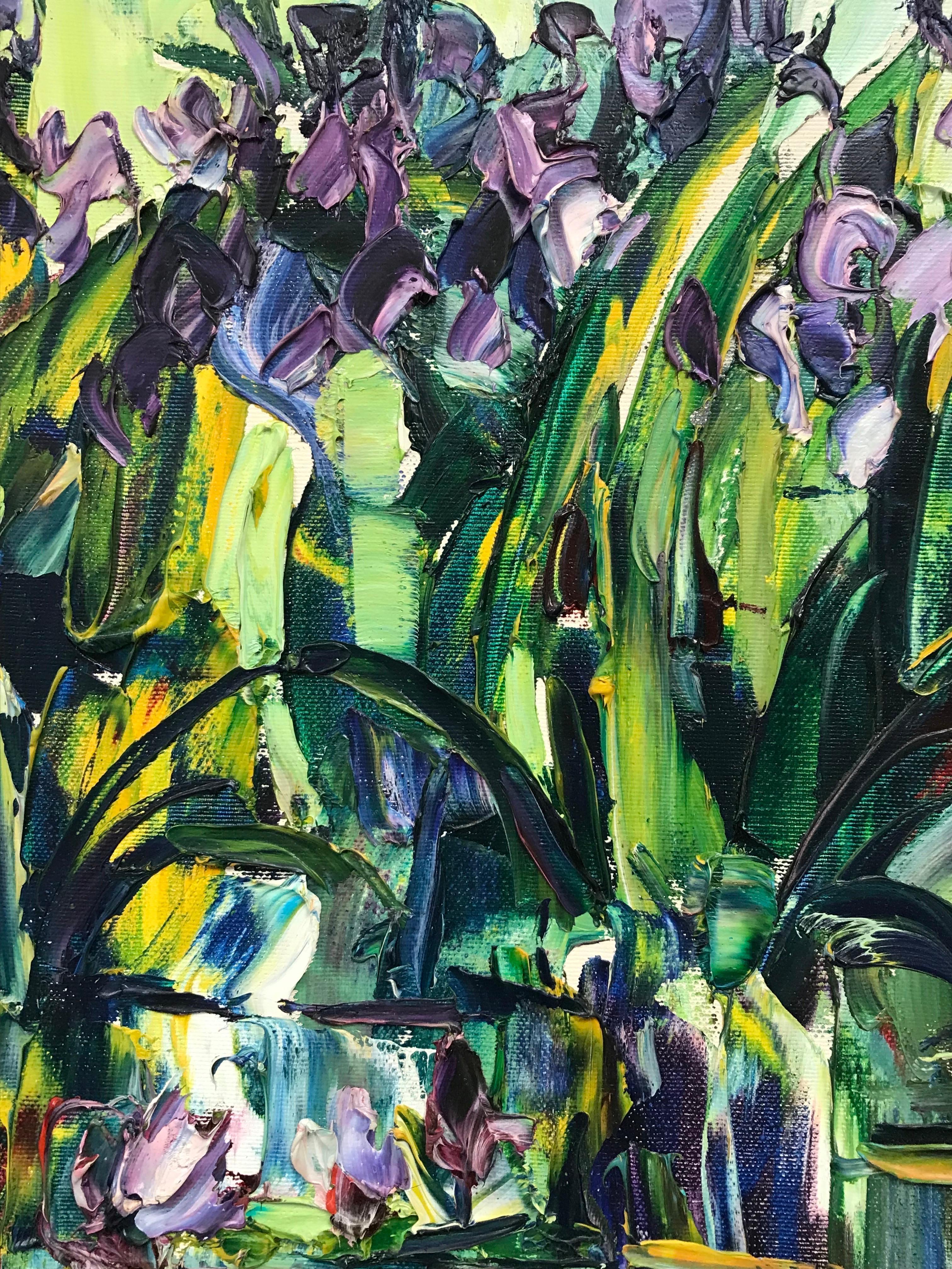 Nenúfares en el estanque, Pintura al óleo firmada en francés Impasto grueso en venta 2