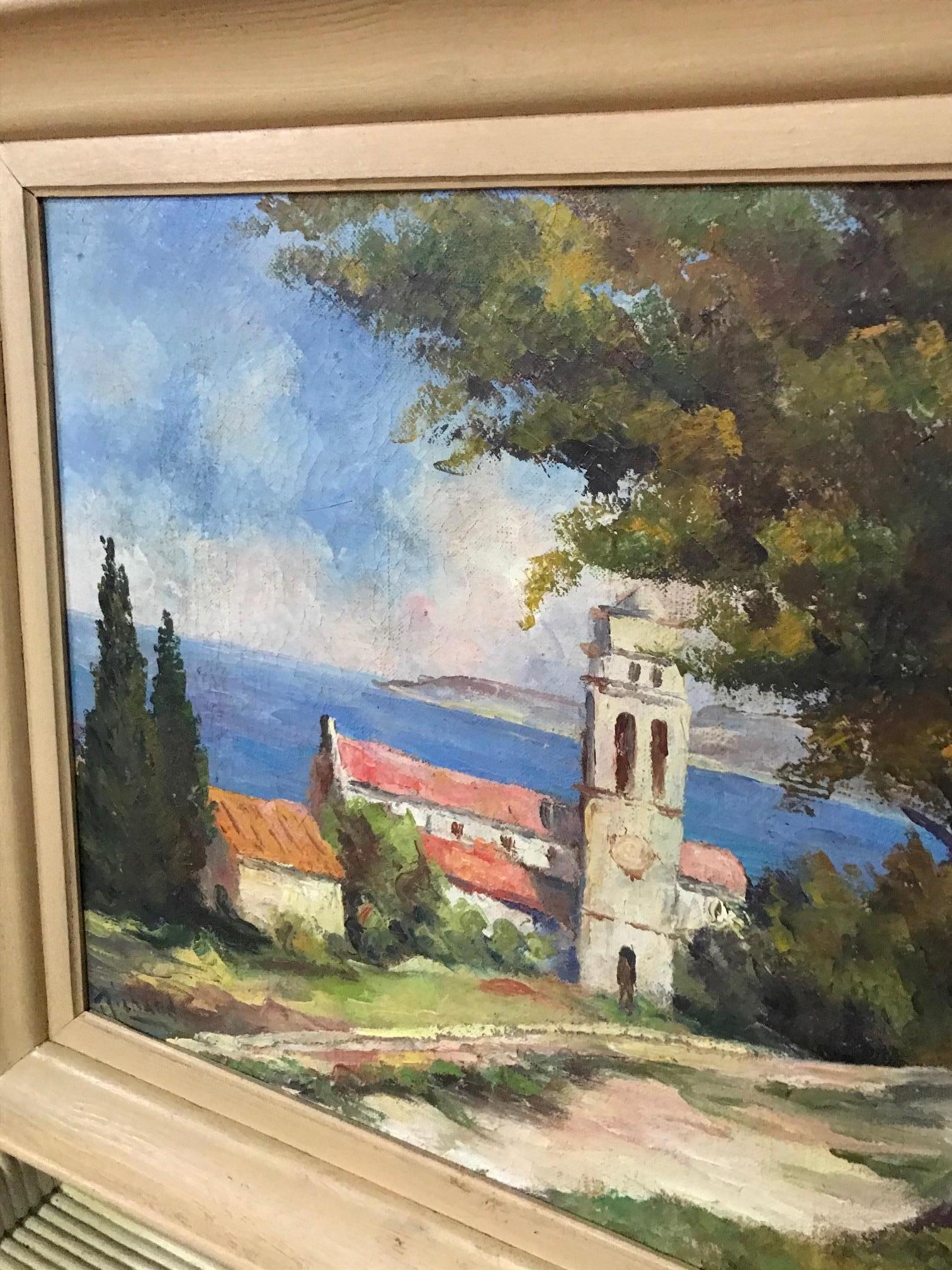 20th Century French Seaside Oil on Canvas Signed Richard, 1950s In Good Condition For Sale In LEGNY, FR