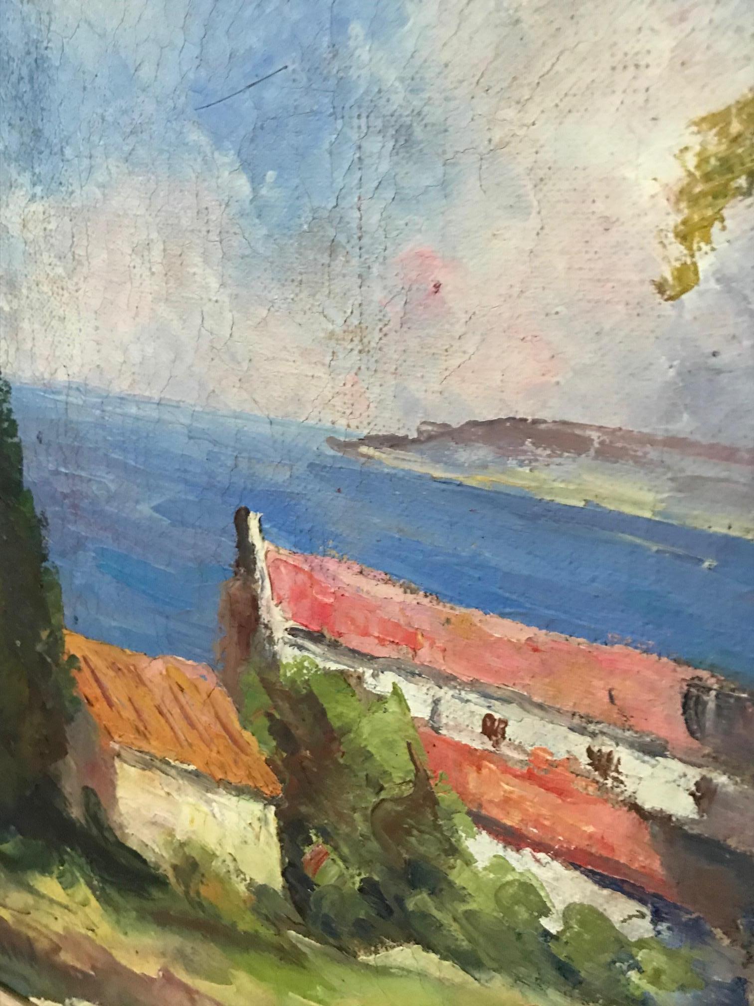 20th Century French Seaside Oil on Canvas Signed Richard, 1950s For Sale 2