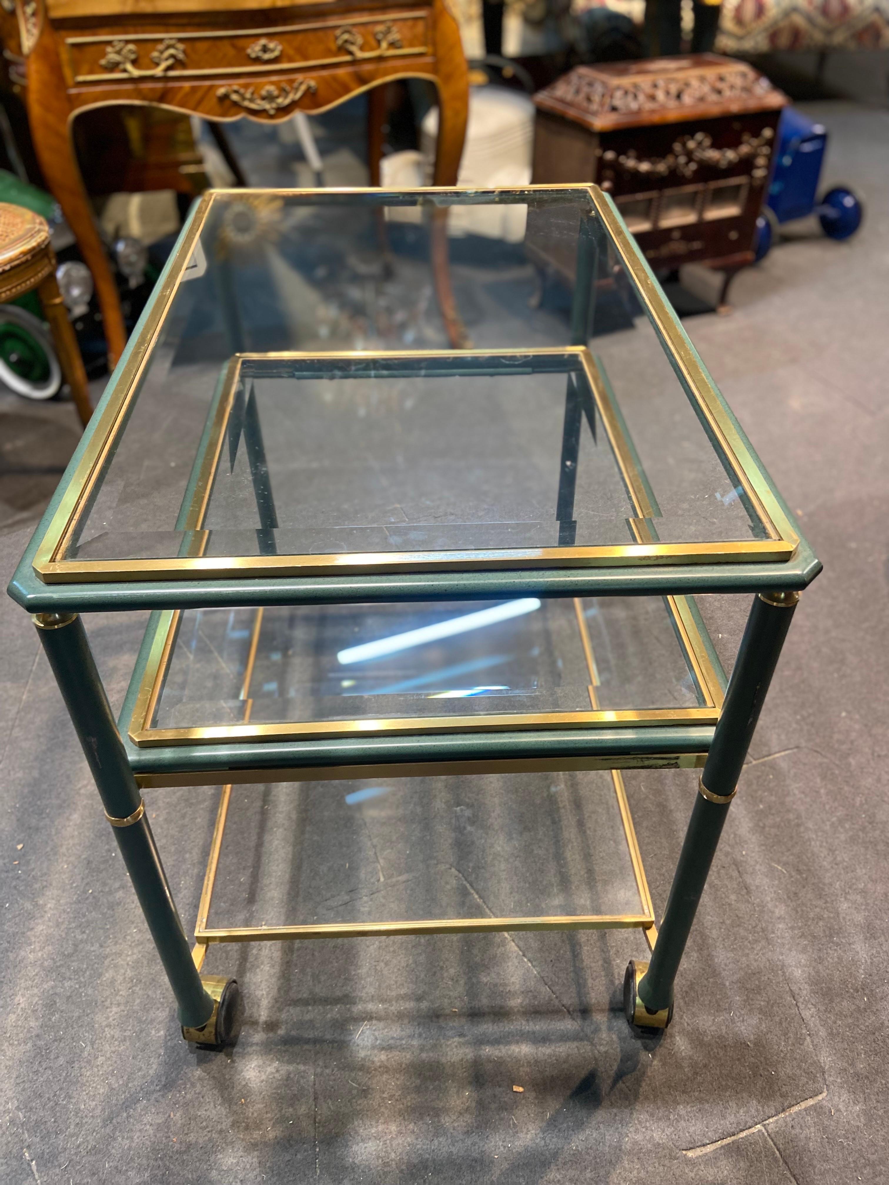 20th Century French Serving Bar Cart Metal Structure with Glass Top, circa 1920 For Sale 1