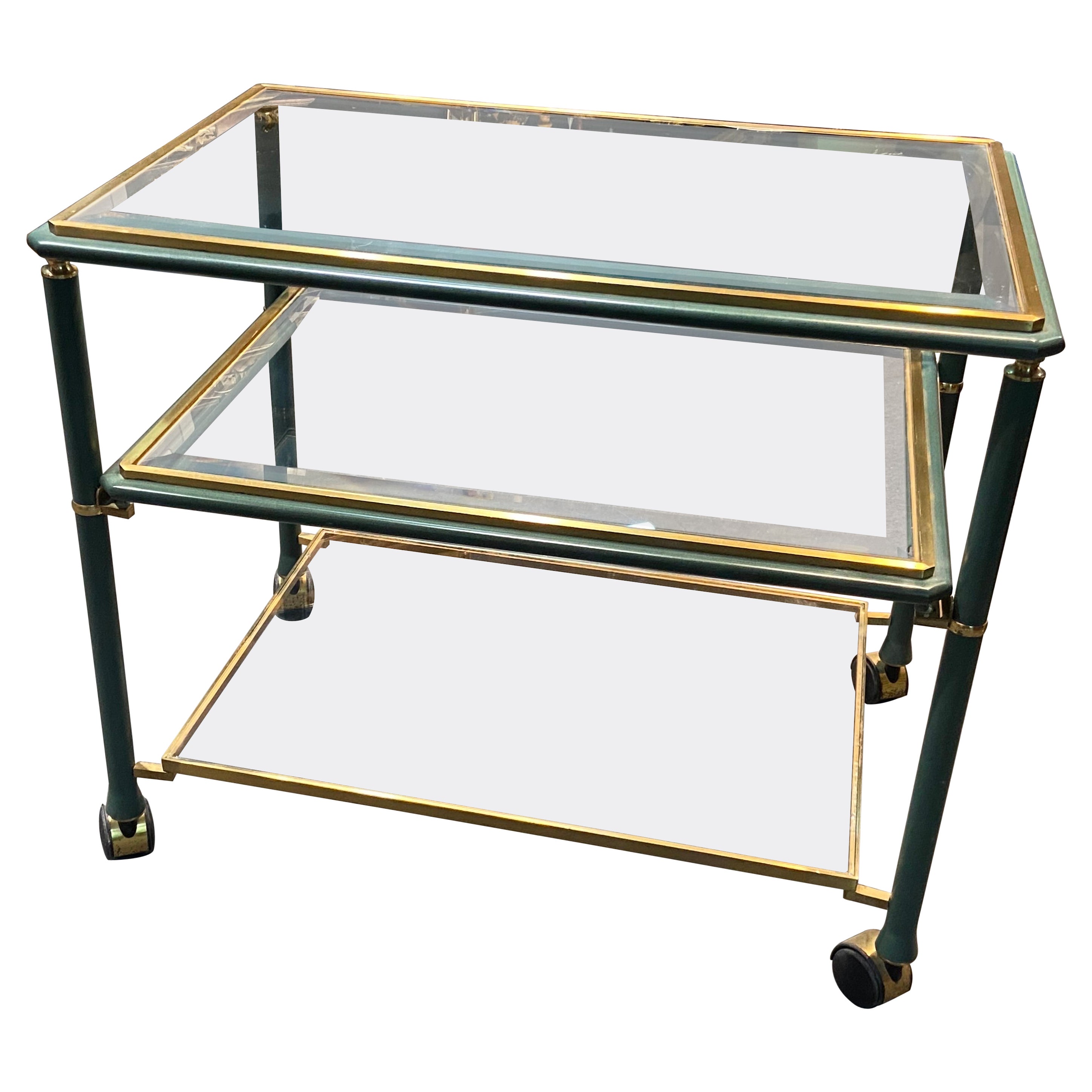 Französische Servierbarwagen-Metallstruktur des 20. Jahrhunderts mit Glasplatte, um 1920 im Angebot