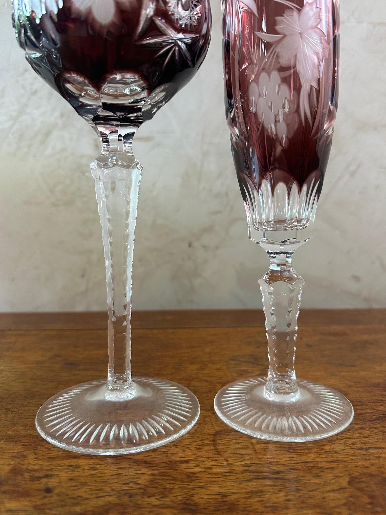 20th century French Set of 10 Crystal Wine glasses and Champagne Glasses, 1950s 7