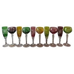 20th century French Set of 10 Crystal Wine glasses and Champagne Glasses, 1950s