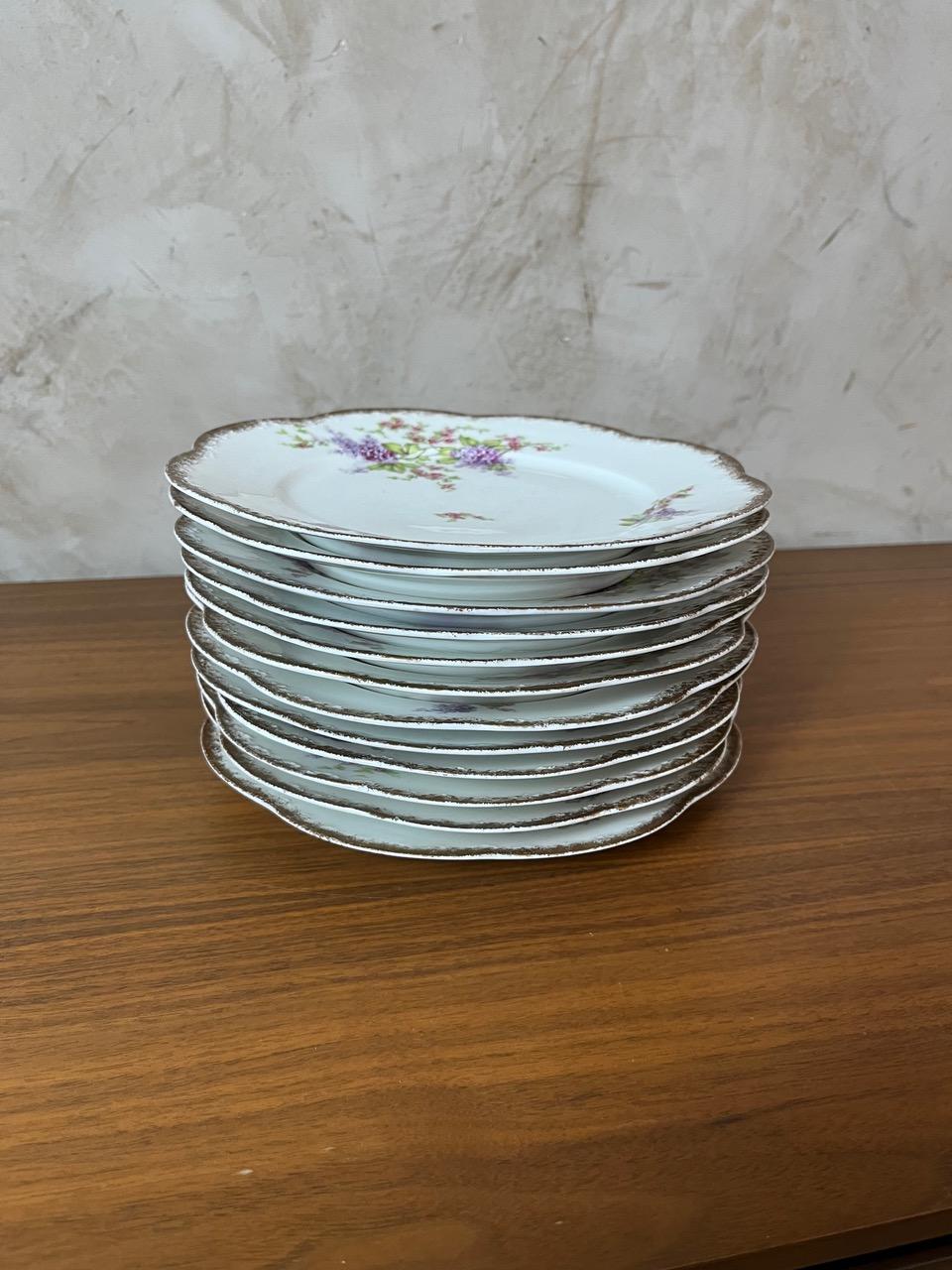 20th century French set of 12 Porcelain Desert Plates, 1900s In Good Condition For Sale In LEGNY, FR
