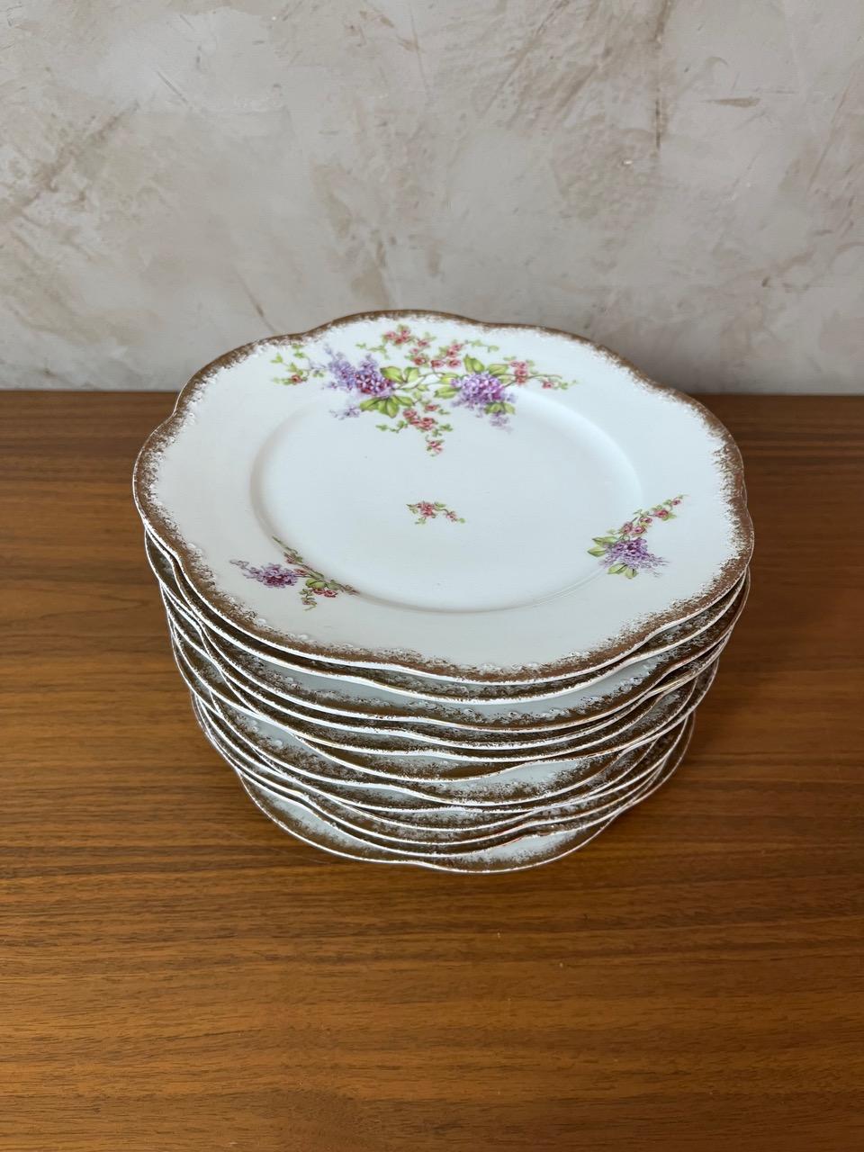 20th Century 20th century French set of 12 Porcelain Desert Plates, 1900s For Sale