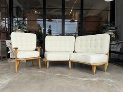 20th Century French Set of a Oak Love Bench & Armchair by Guillerme et Chambron