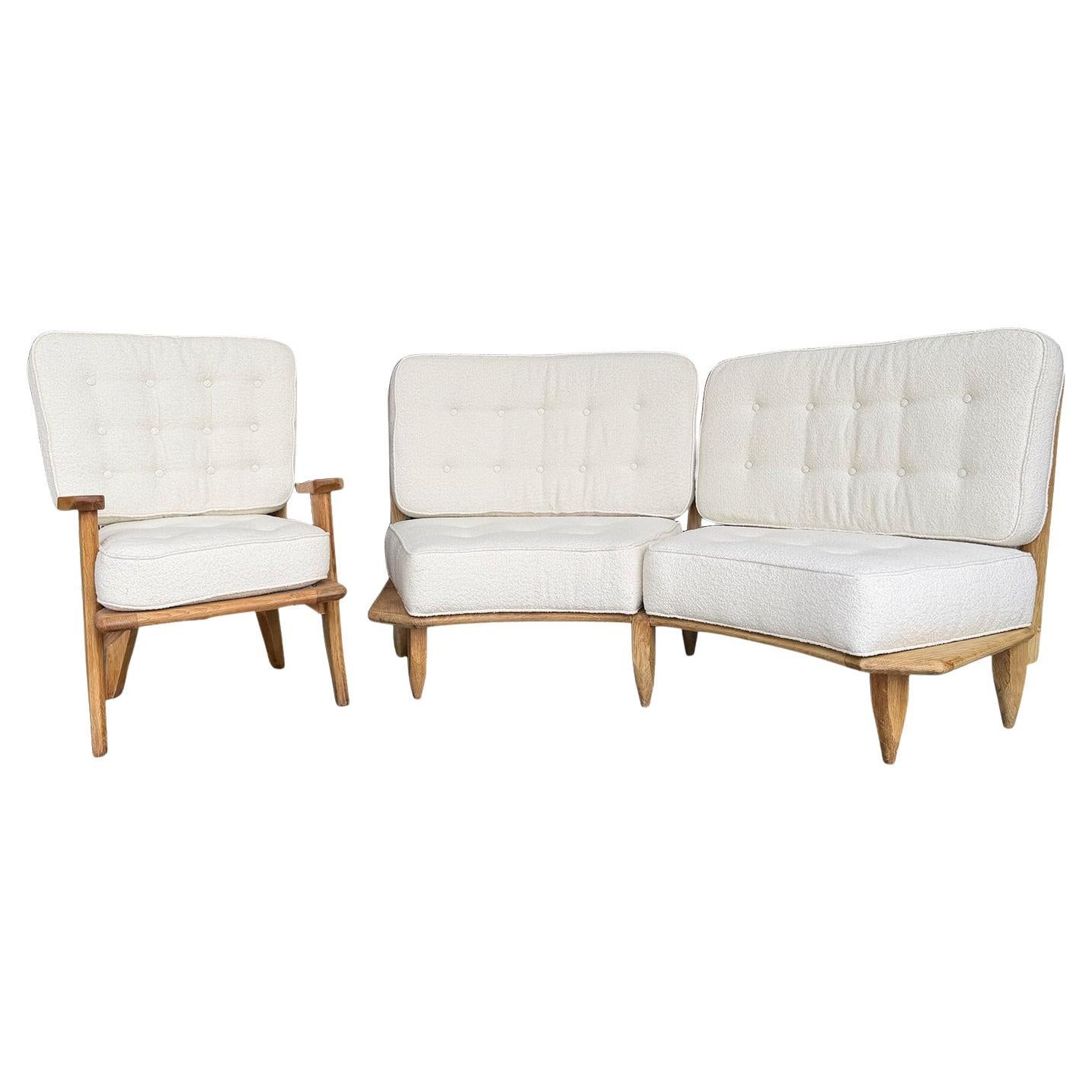 20th Century French Set of a Oak Love Bench 
Armchair by Guillerme et Chambron in vendita