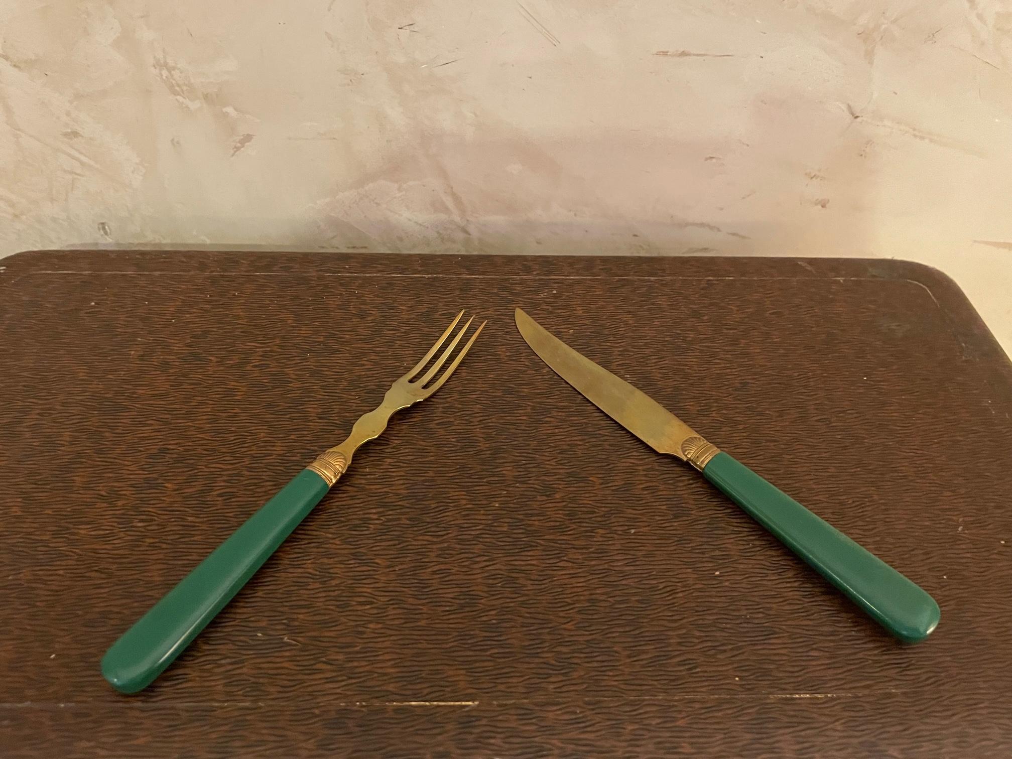 20th Century French Set of Bakelite and Brass Knives and Forks, 1930s 4