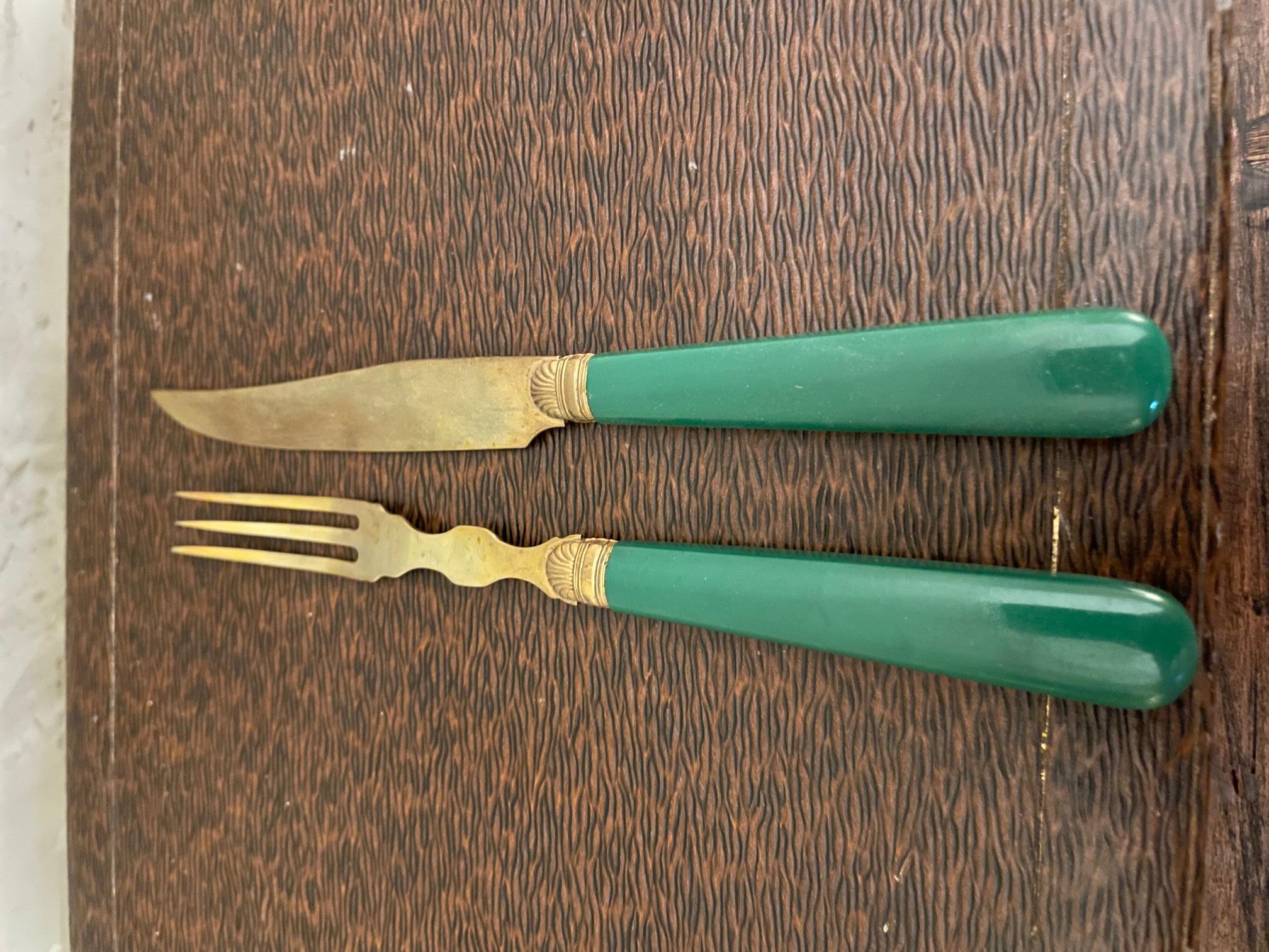 20th Century French Set of Bakelite and Brass Knives and Forks, 1930s 5