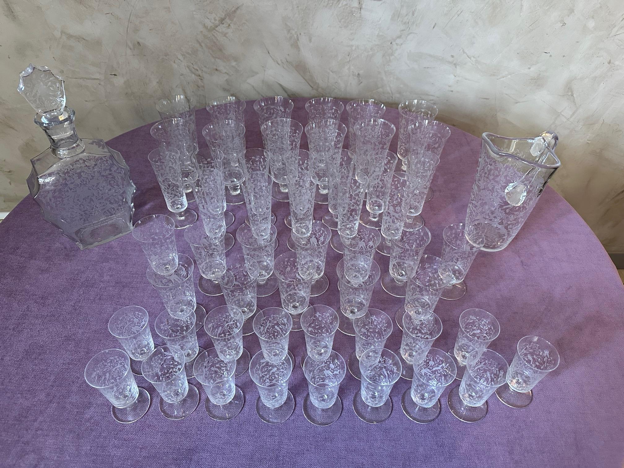 20th century French Set of Crystal Baccarat Glasses, Pitcher and Decanter For Sale 7