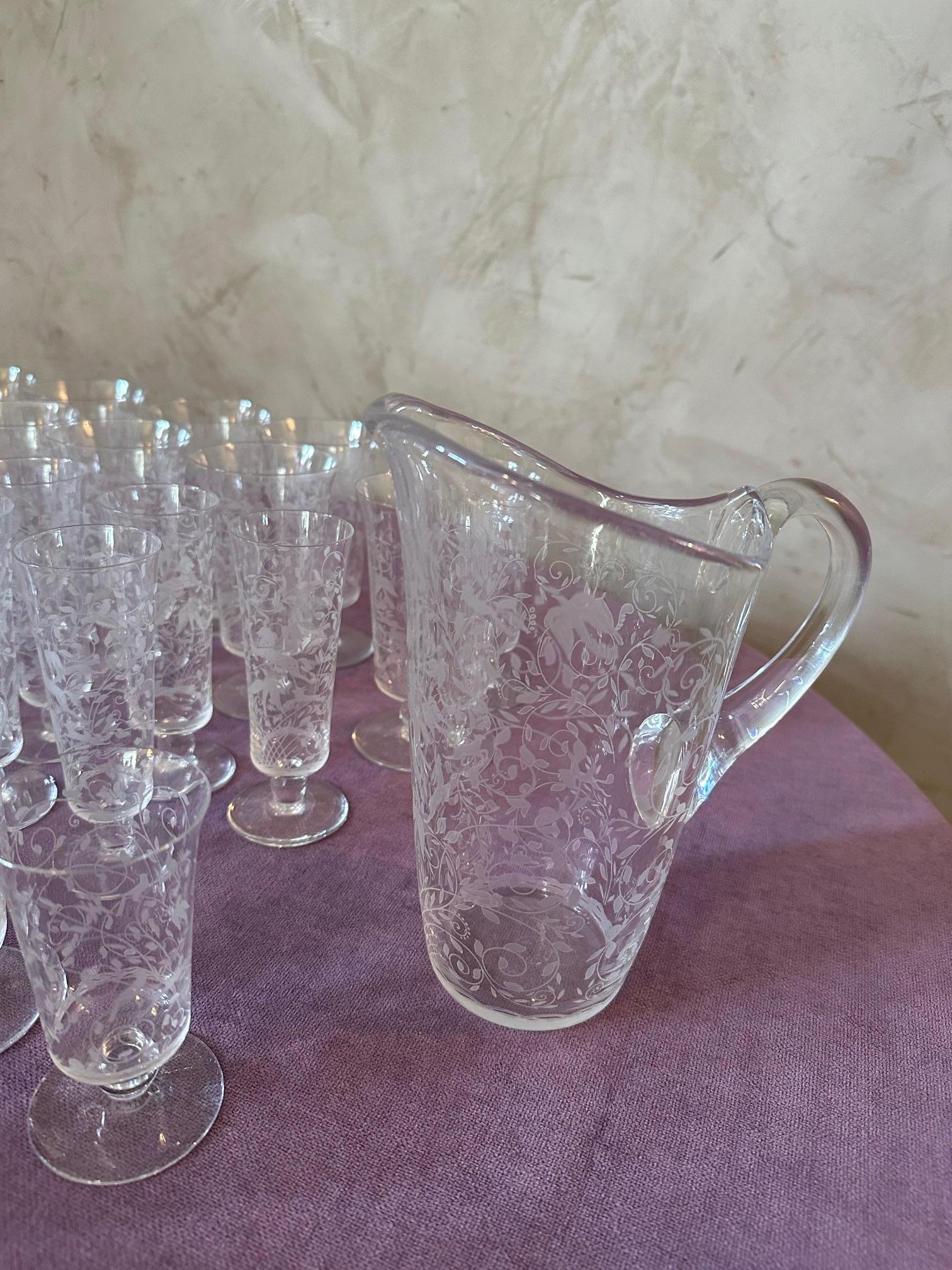 20th century French Set of Crystal Baccarat Glasses, Pitcher and Decanter For Sale 10