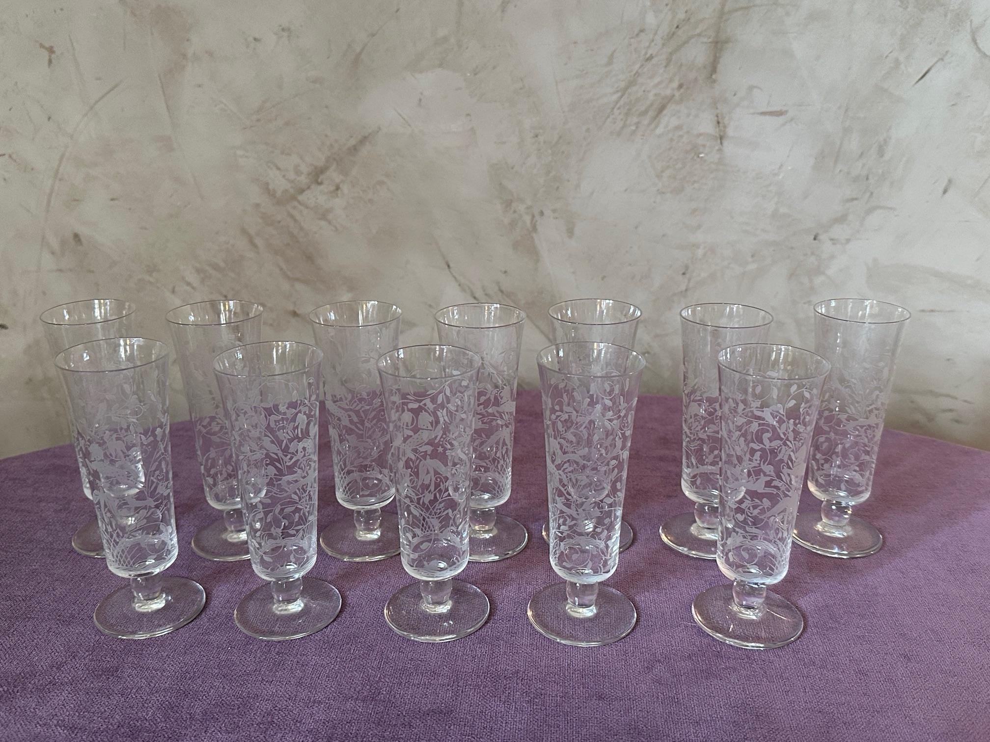 20th century French Set of Crystal Baccarat Glasses, Pitcher and Decanter For Sale 12