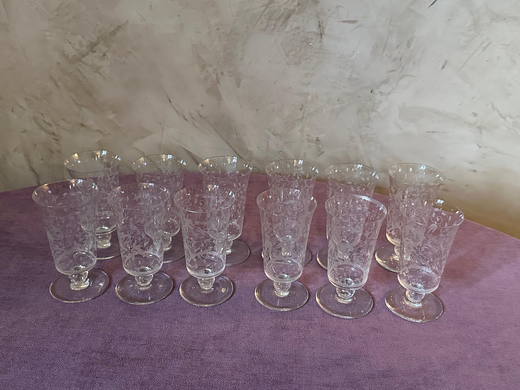20th century French Set of Crystal Baccarat Glasses, Pitcher and Decanter 13