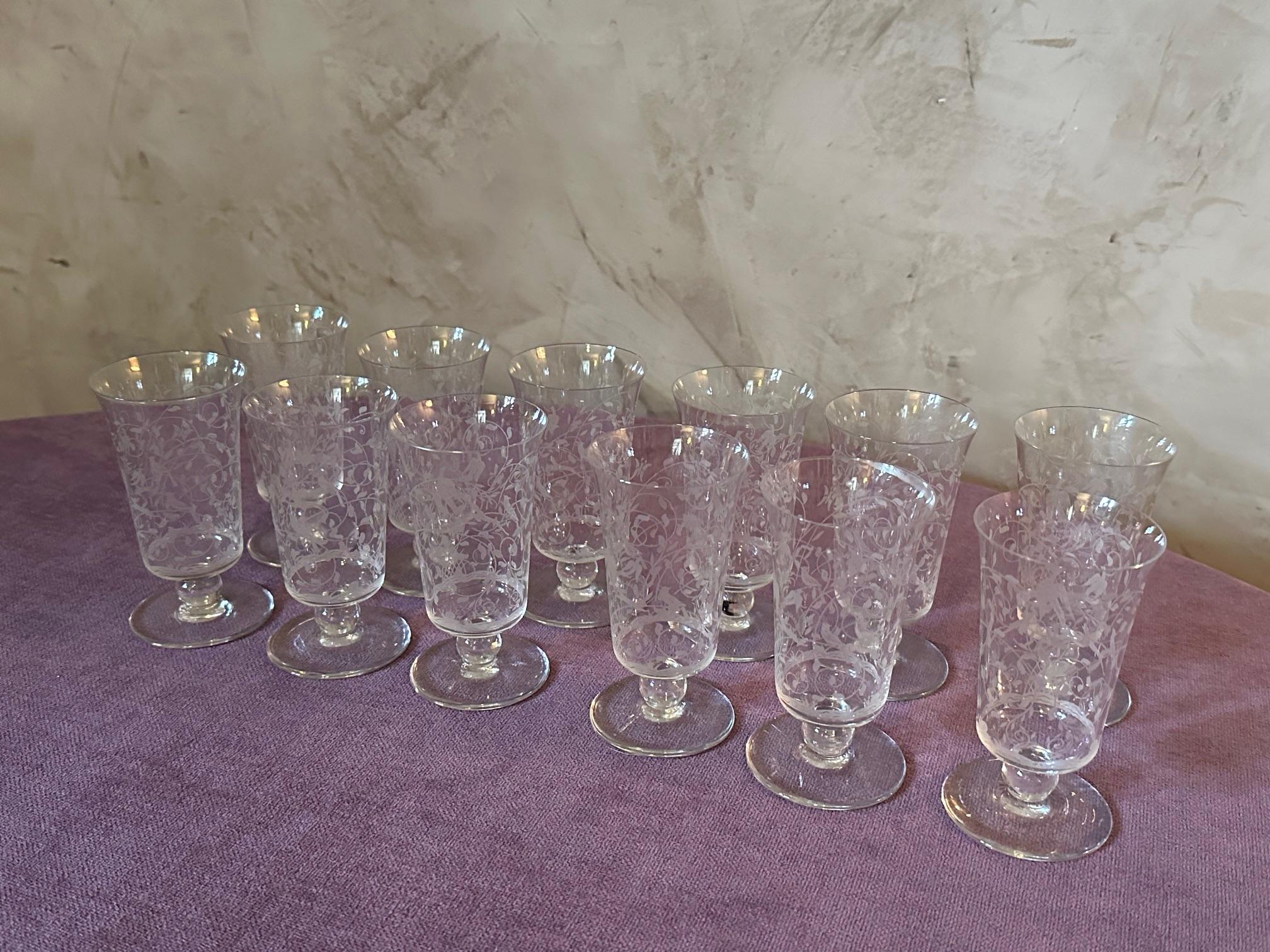 20th century French Set of Crystal Baccarat Glasses, Pitcher and Decanter For Sale 14