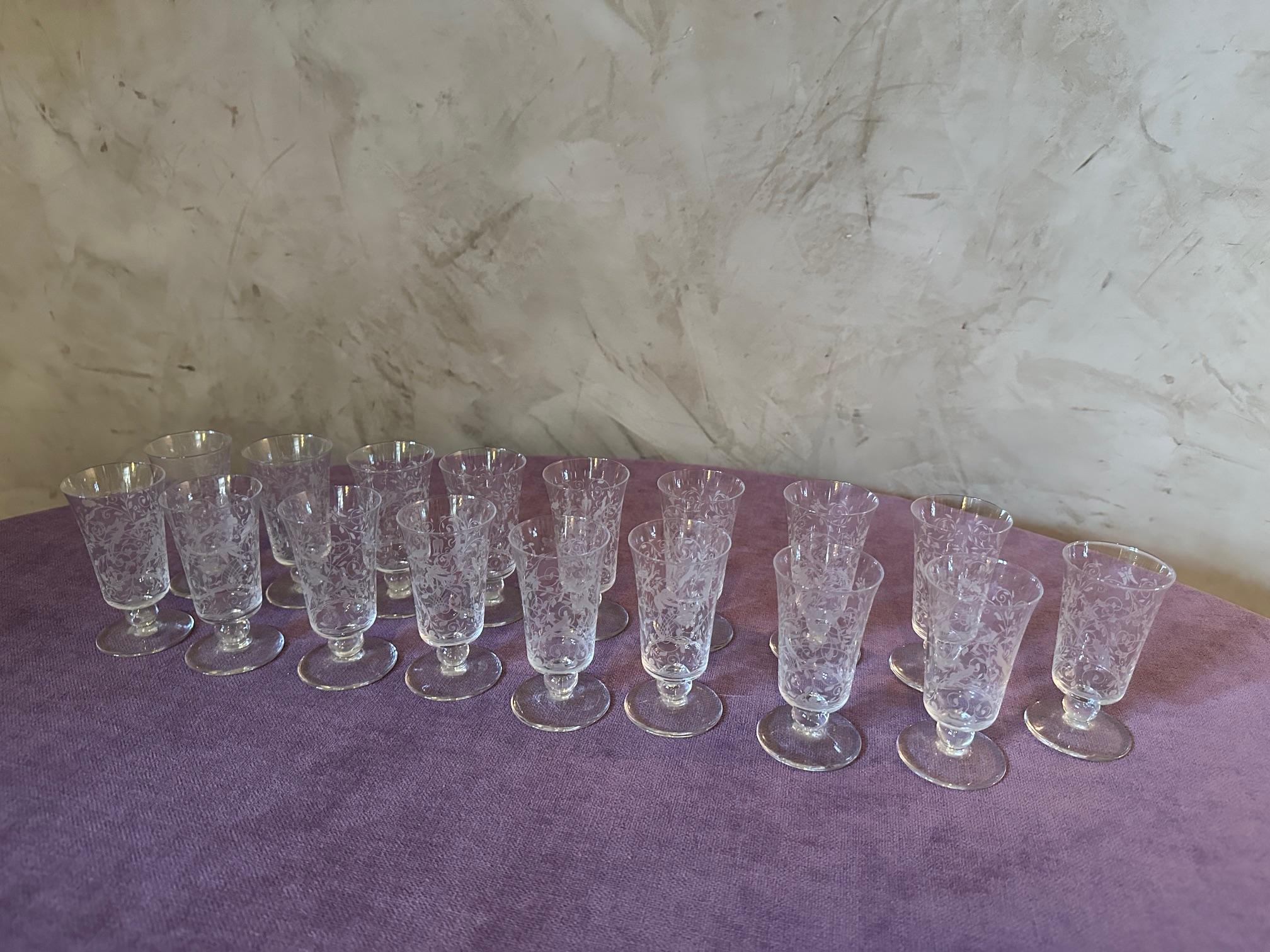 20th century French Set of Crystal Baccarat Glasses, Pitcher and Decanter For Sale 16