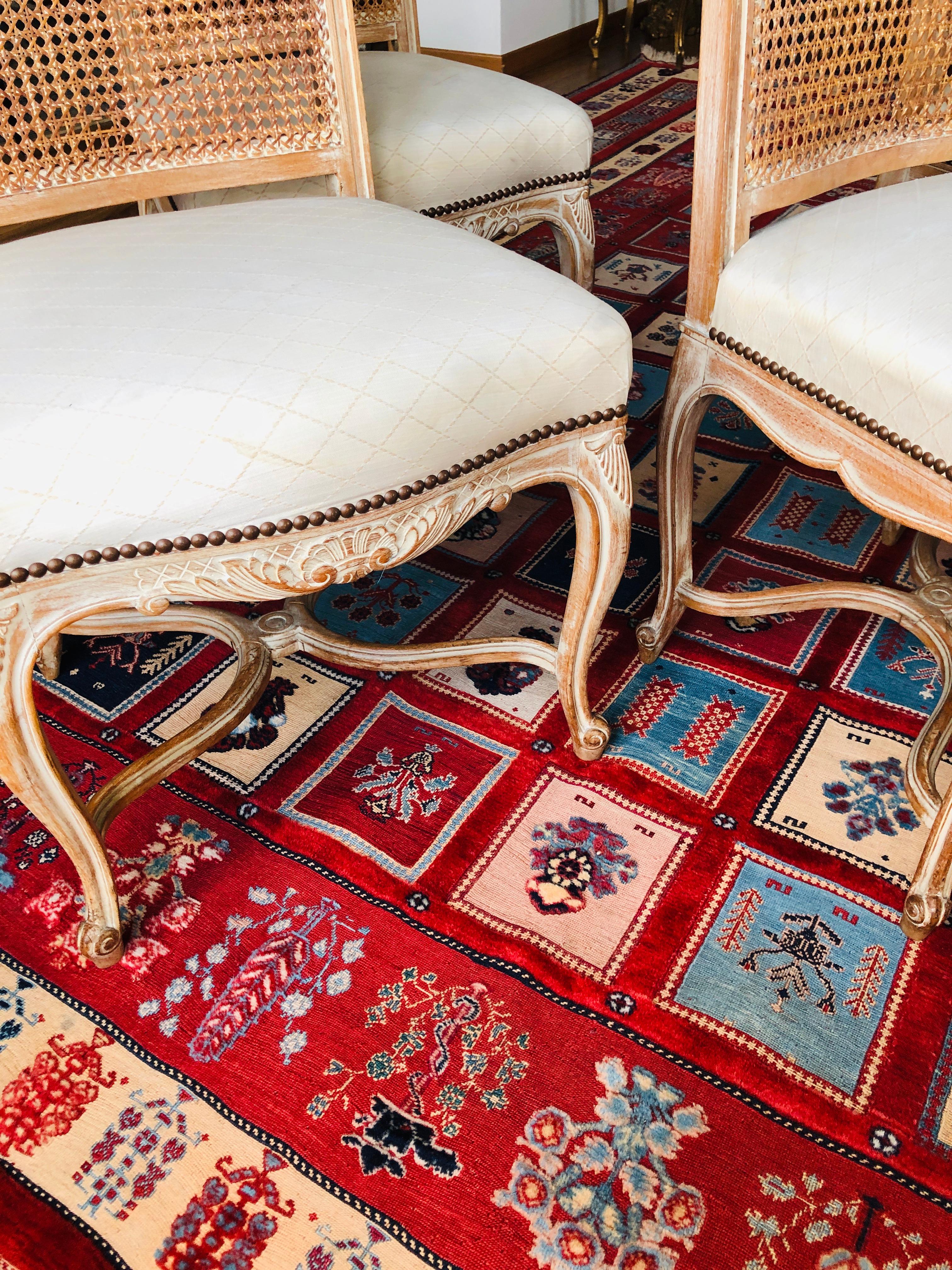 20th Century French Set of Four Hand Carved Dining Chairs with Tall Cane Backs In Good Condition In Sofia, BG