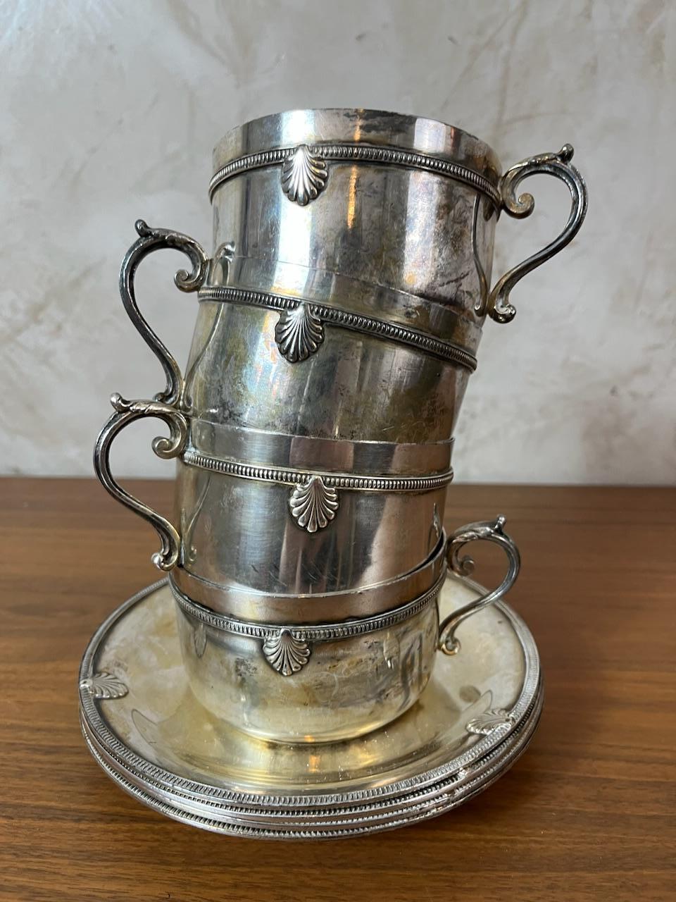 20th century French Set of Four Silverplate Tea Cups, 1900s For Sale 5