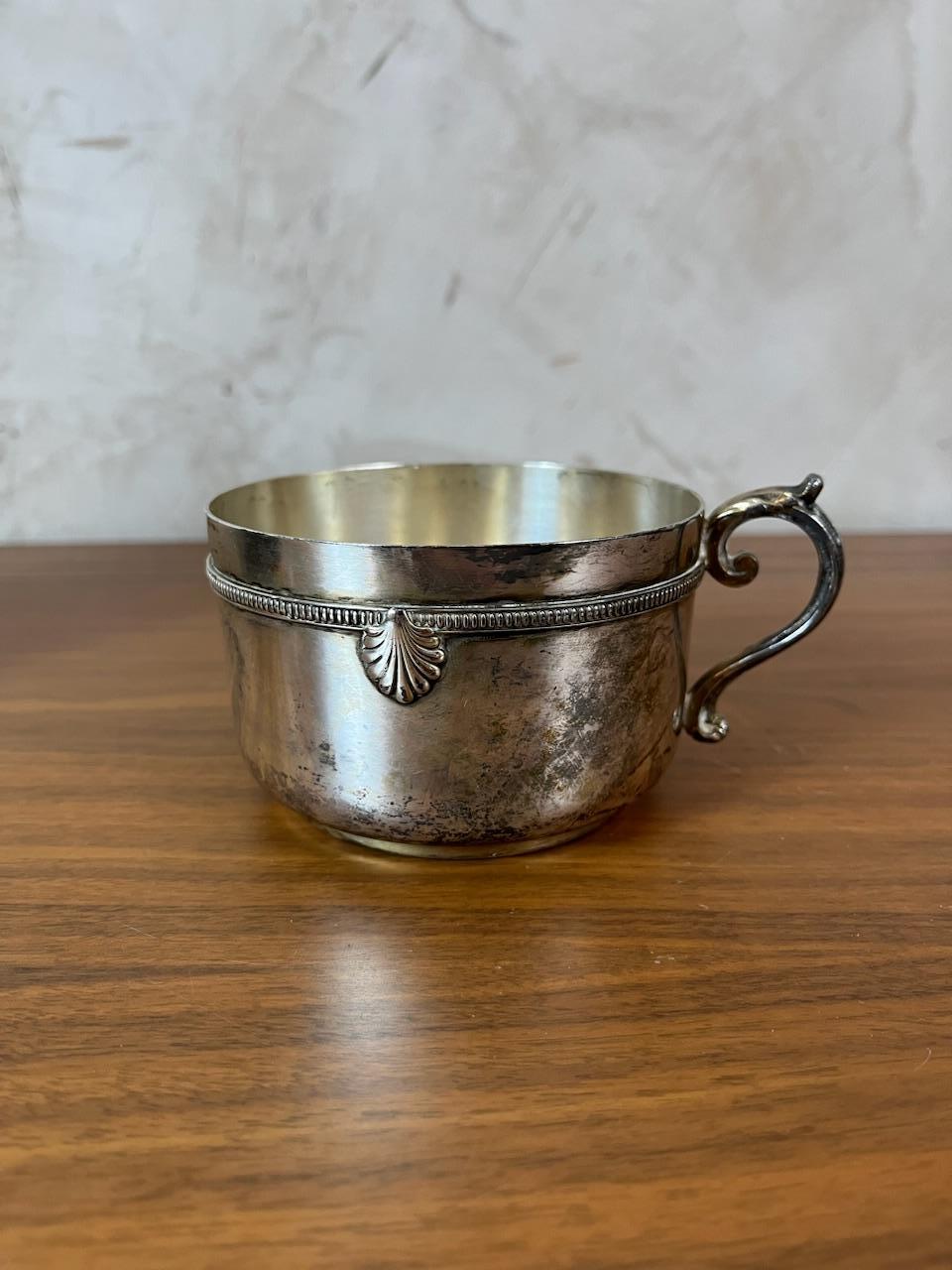 20th century French Set of Four Silverplate Tea Cups, 1900s For Sale 6