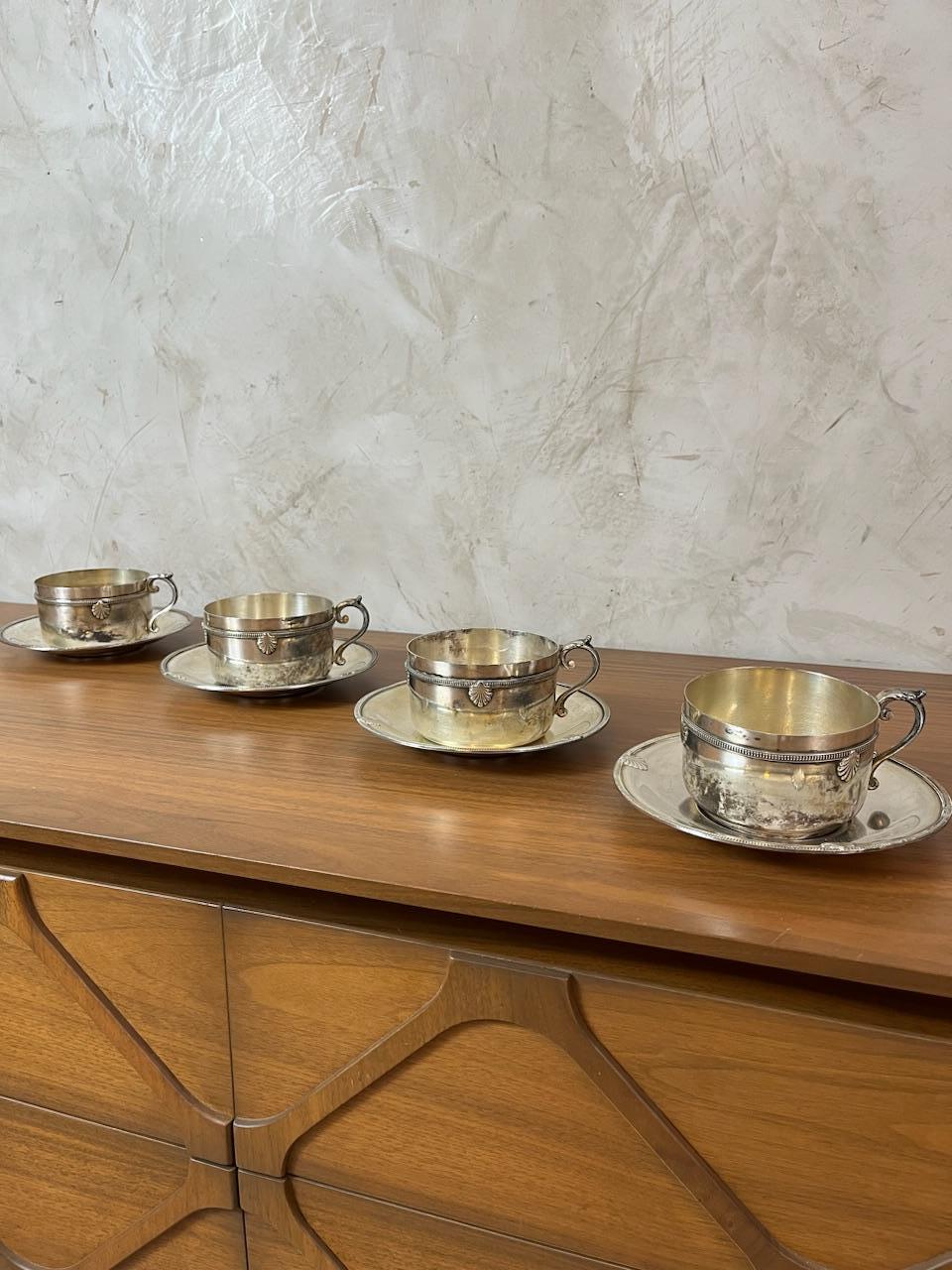20th Century 20th century French Set of Four Silverplate Tea Cups, 1900s For Sale