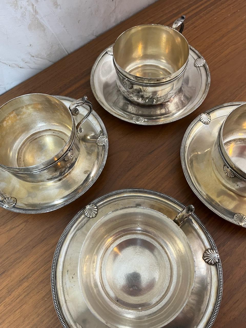 20th century French Set of Four Silverplate Tea Cups, 1900s For Sale 1