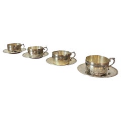 20th century French Set of Four Silverplate Tea Cups, 1900s