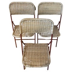 Vintage 20th Century French Set of Rattan and Metal Folding Chairs, 1950s