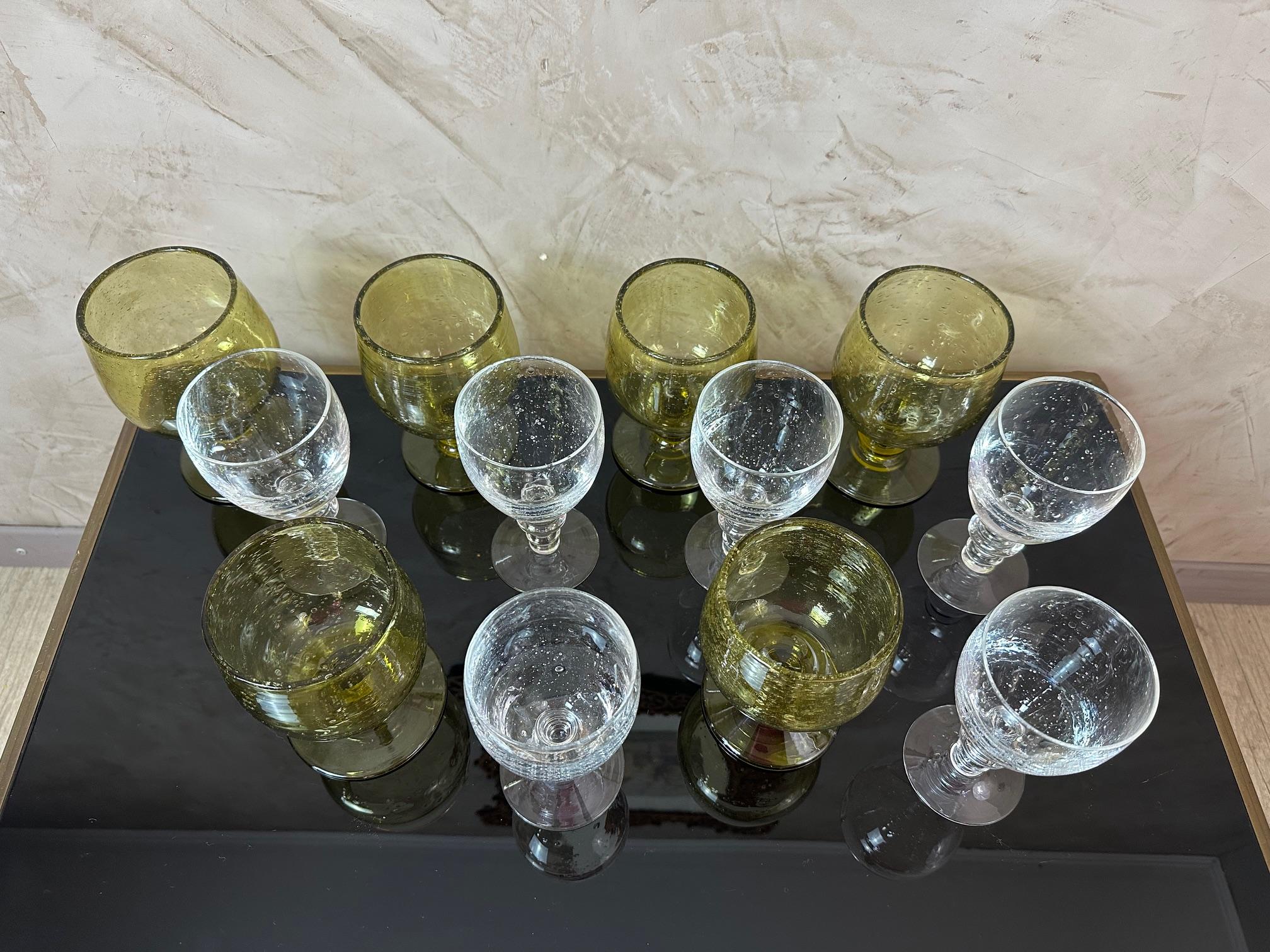 Ensemble français du 20e siècle de six verres soufflés à la Biot, années 1980 en vente 4