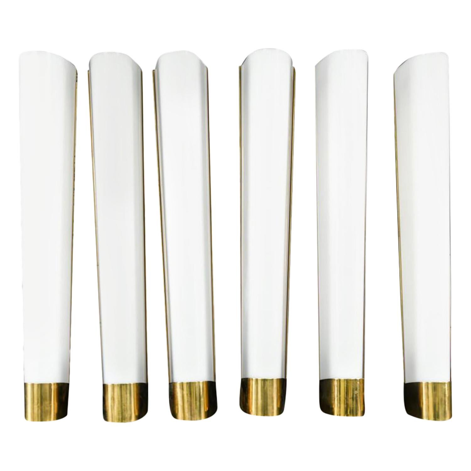 20th Century White French Set of Six Brass Wall Sconces - Vintage Lucite Lights