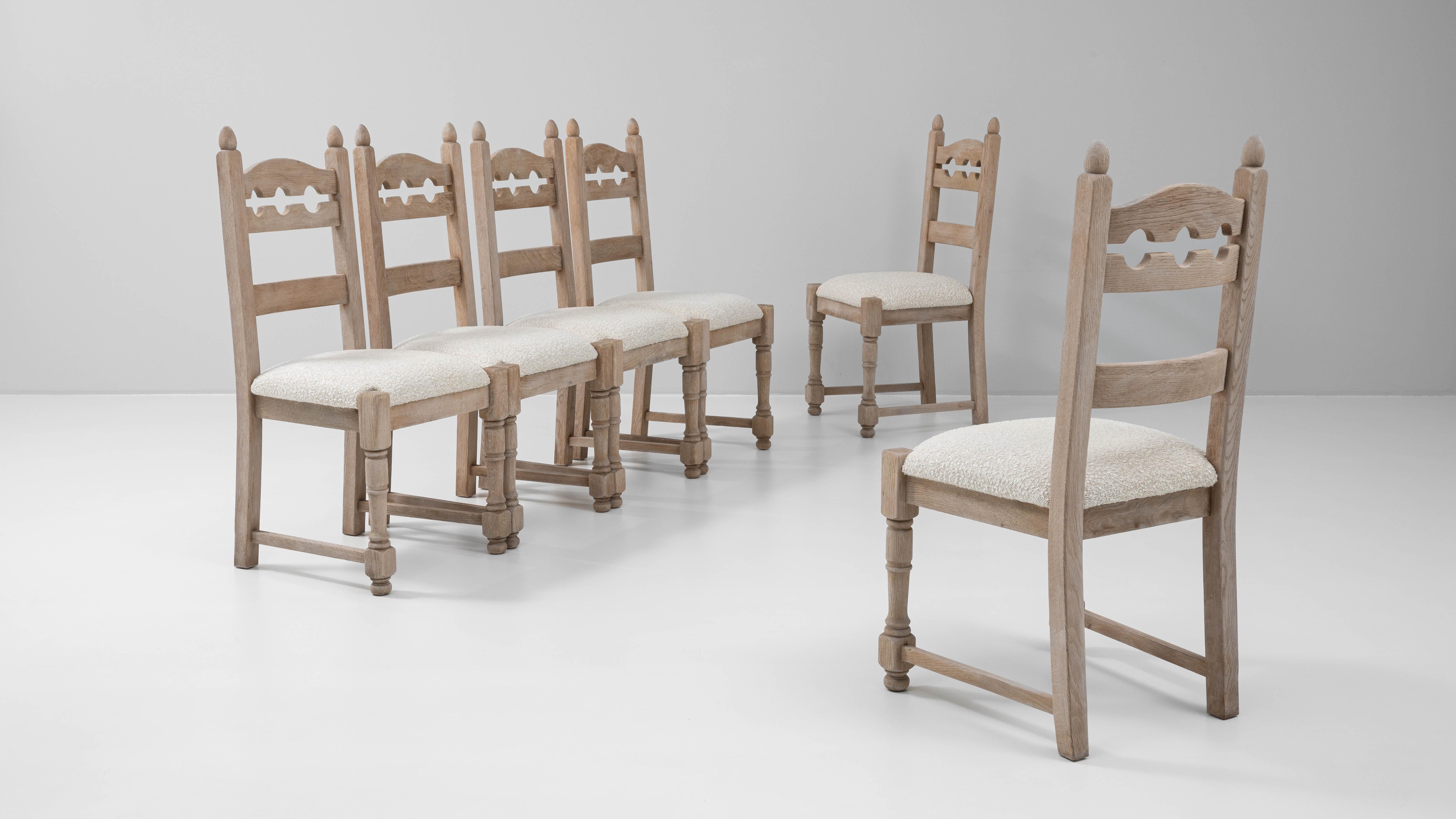 Upholstery 20th Century French Set Of Six Oak Dining Chairs