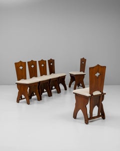 20th Century French Set Of Six Oak Dining Chairs With Upholstered Seats