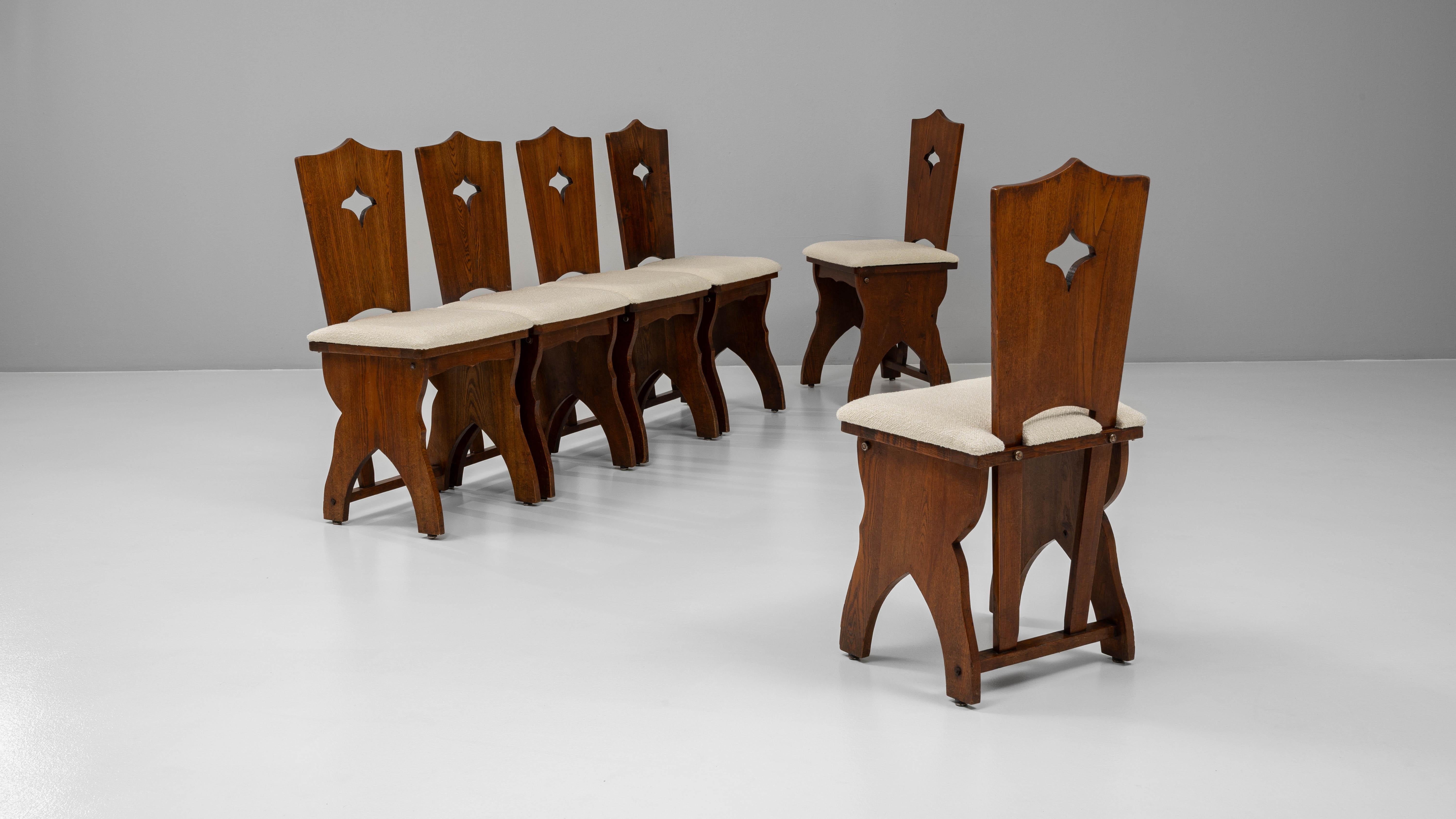 20ième siècle Ensemble de six chaises de salle à manger en chêne du 20e siècle avec sièges tapissés en vente