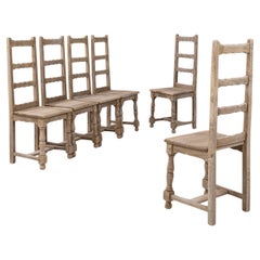 20th Century French Set Of Six Oak Ladder-Back Dining Chairs