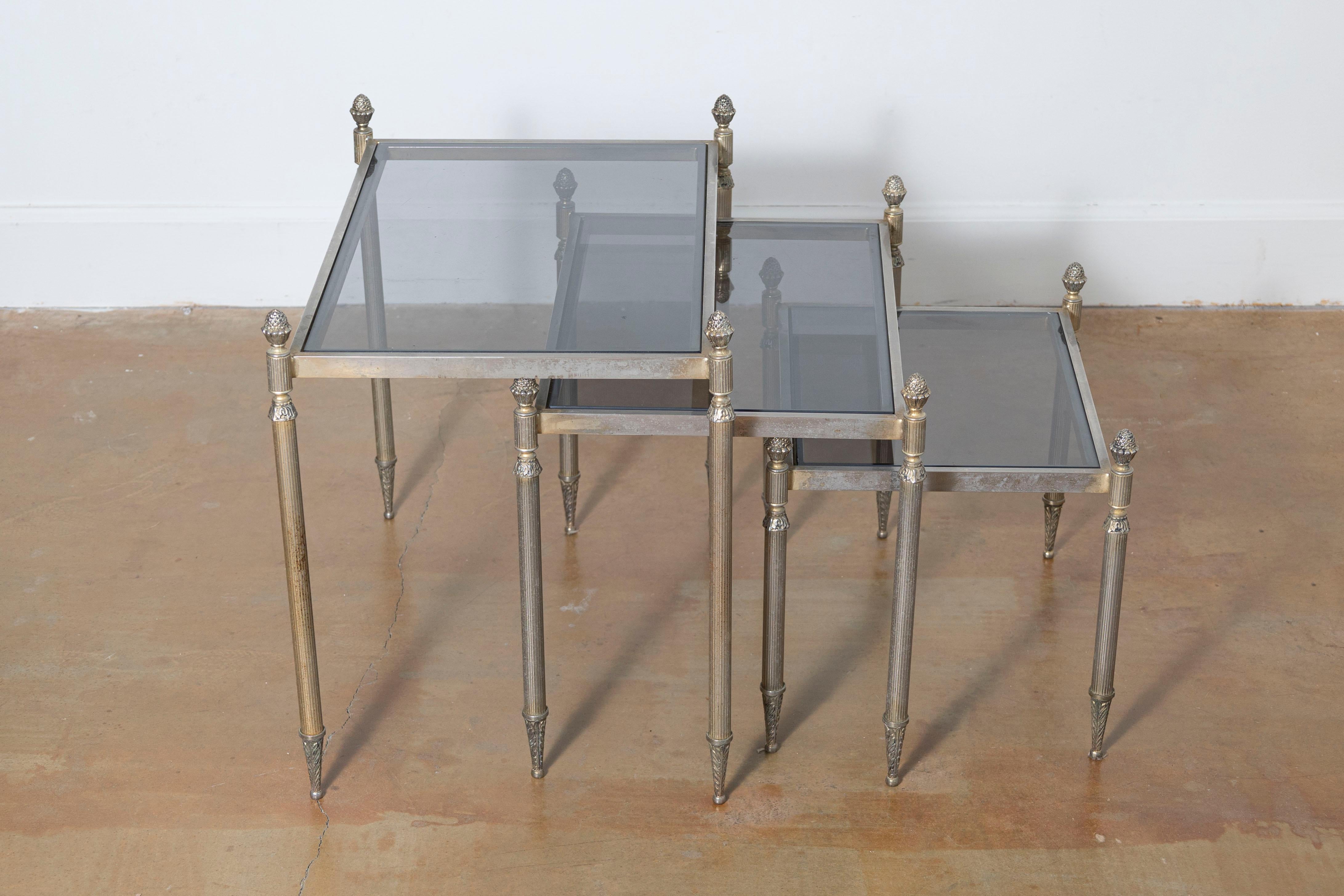 Gilt 20th Century French Set of Three Nesting Tables For Sale