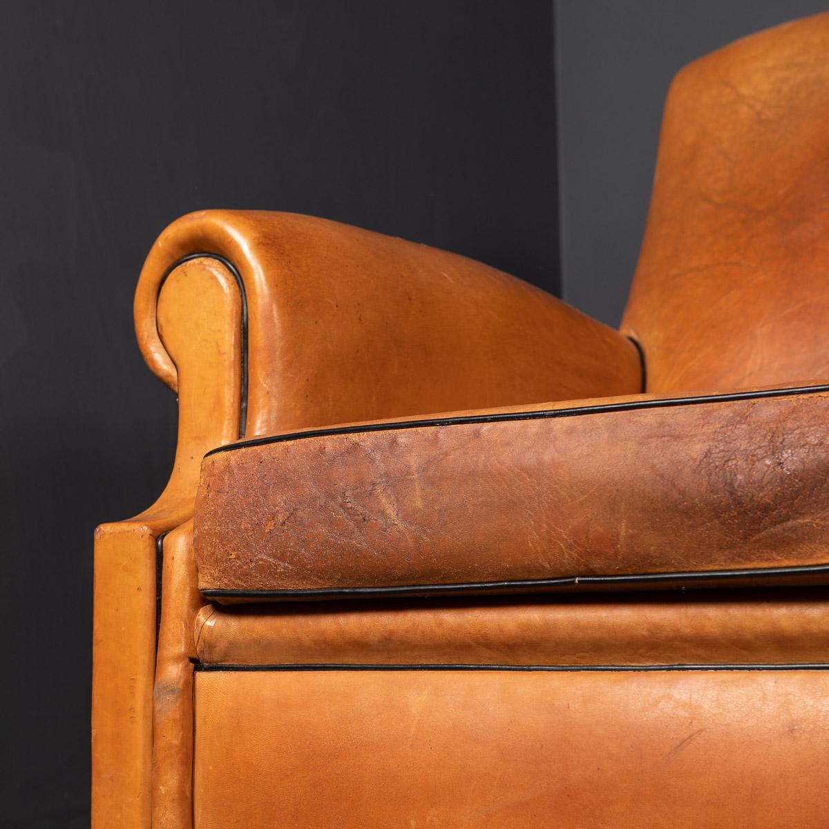 20th Century French Set Of Three Tan Leather Club Chairs, 1930s 6
