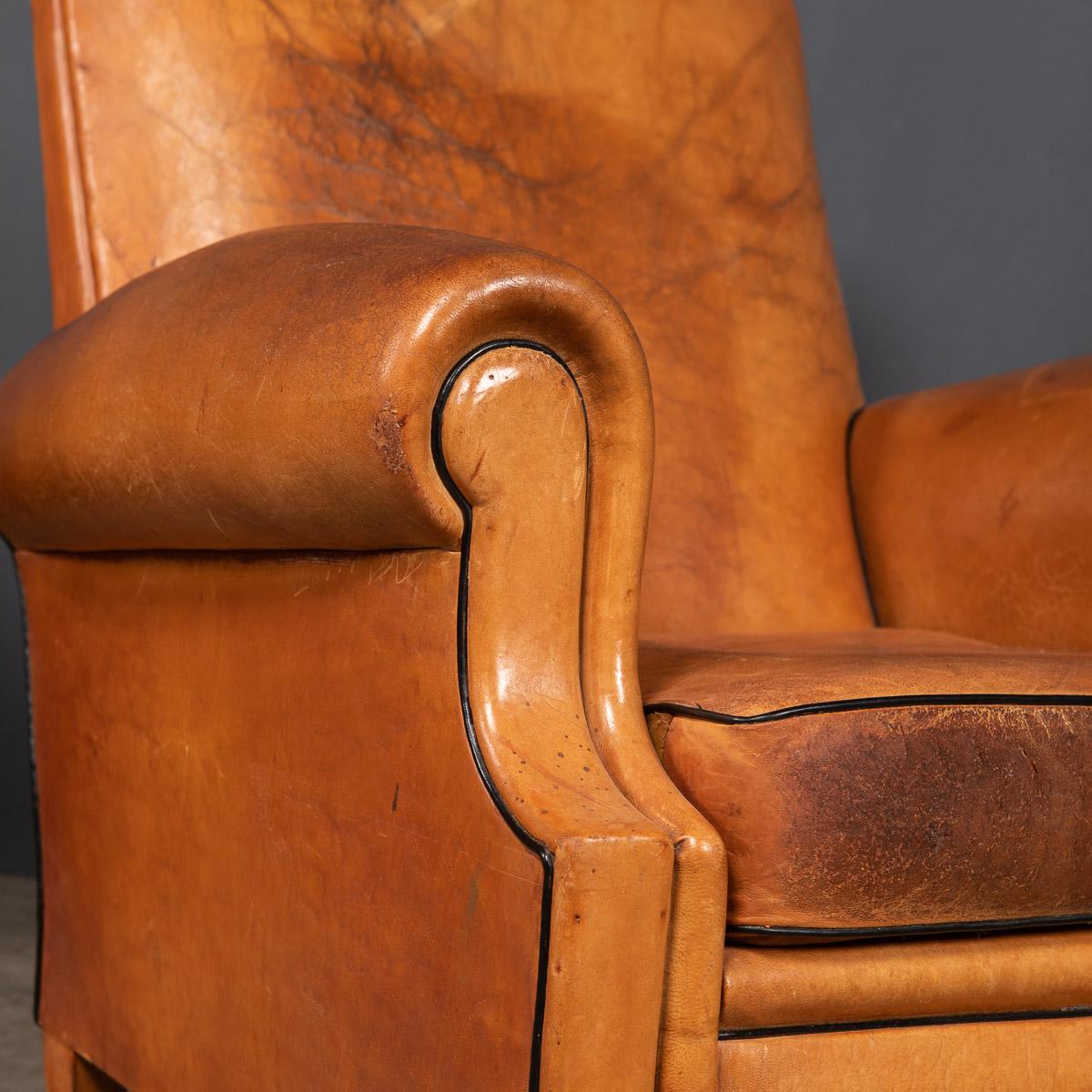 20th Century French Set Of Three Tan Leather Club Chairs, 1930s 7