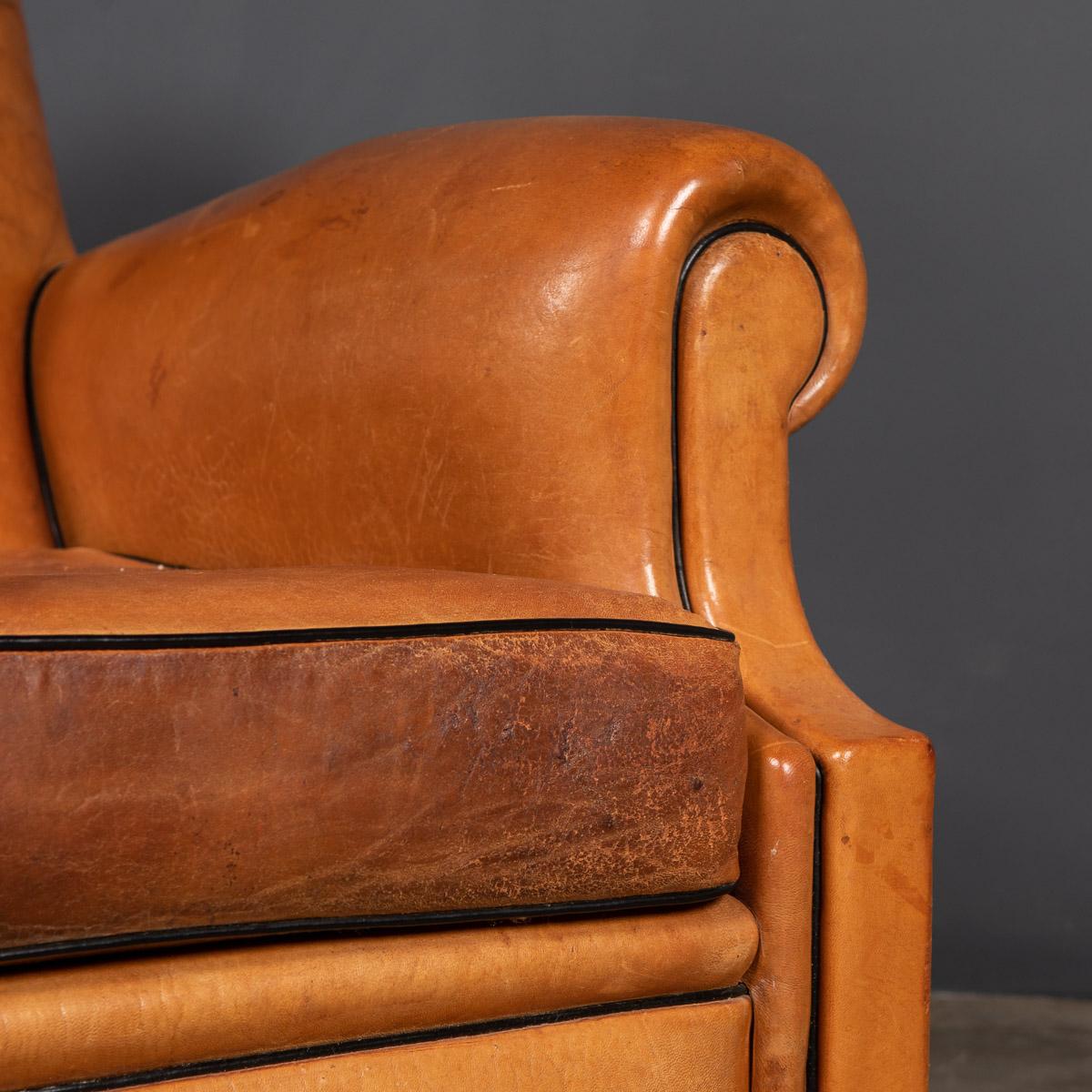 20th Century French Set Of Three Tan Leather Club Chairs, 1930s 8