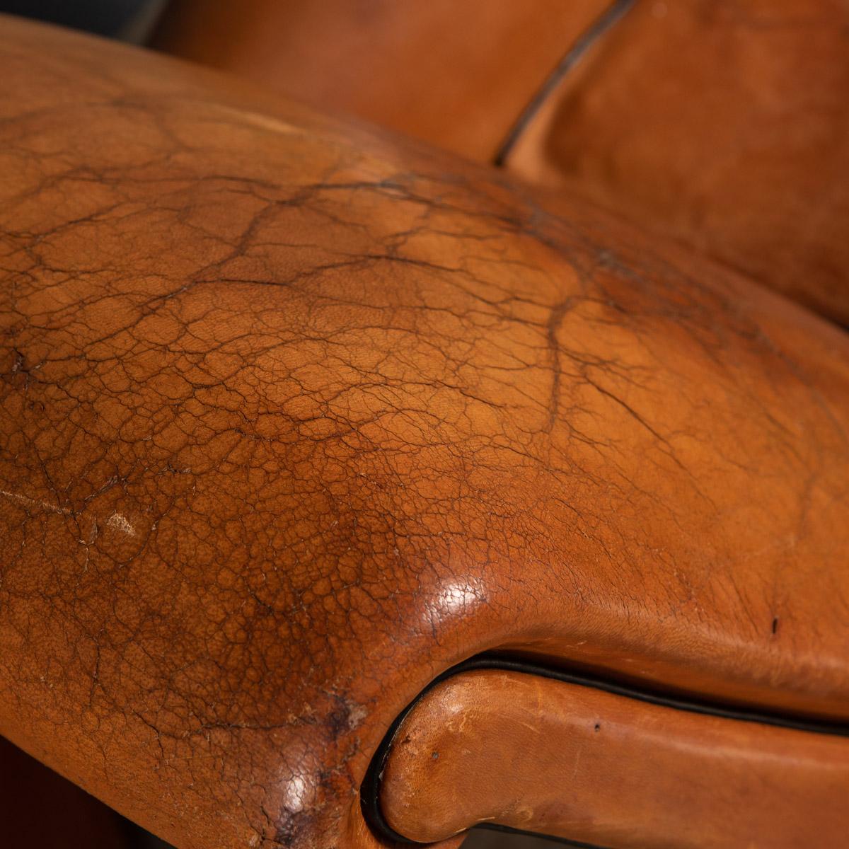 20th Century French Set Of Three Tan Leather Club Chairs, 1930s 14