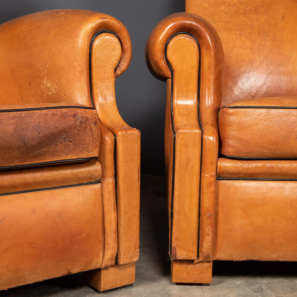 20th Century French Set Of Three Tan Leather Club Chairs, 1930s 3