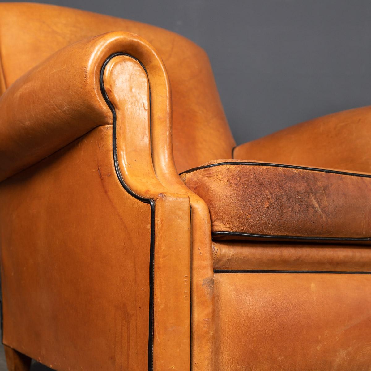 20th Century French Set Of Three Tan Leather Club Chairs, 1930s 4