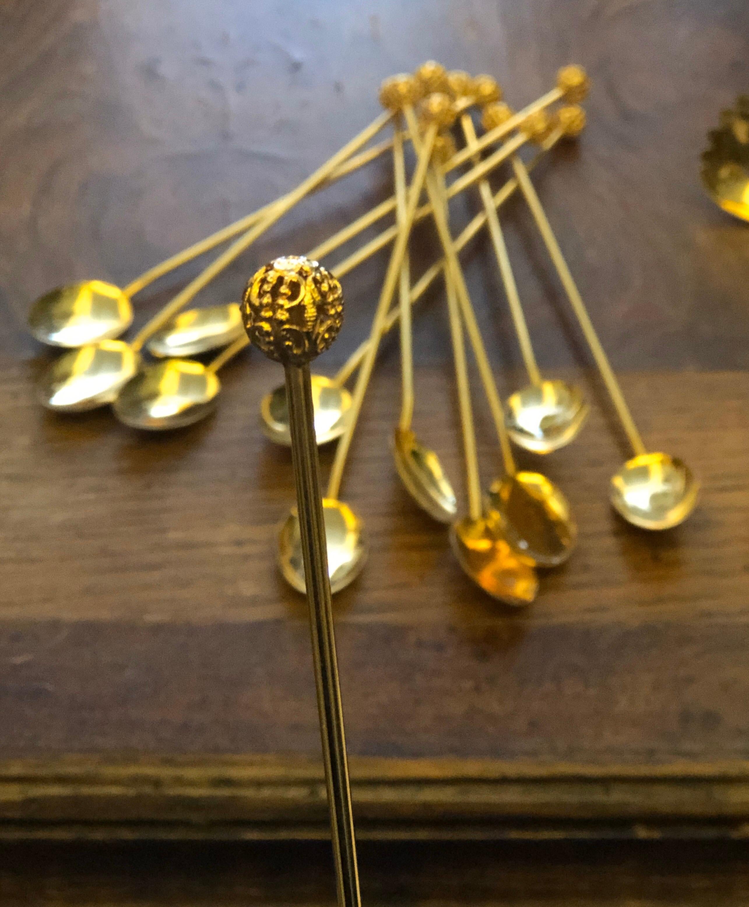 20th Century French Set of Twelve Gold-Plated Ice-cream Spoons In Good Condition For Sale In Sofia, BG