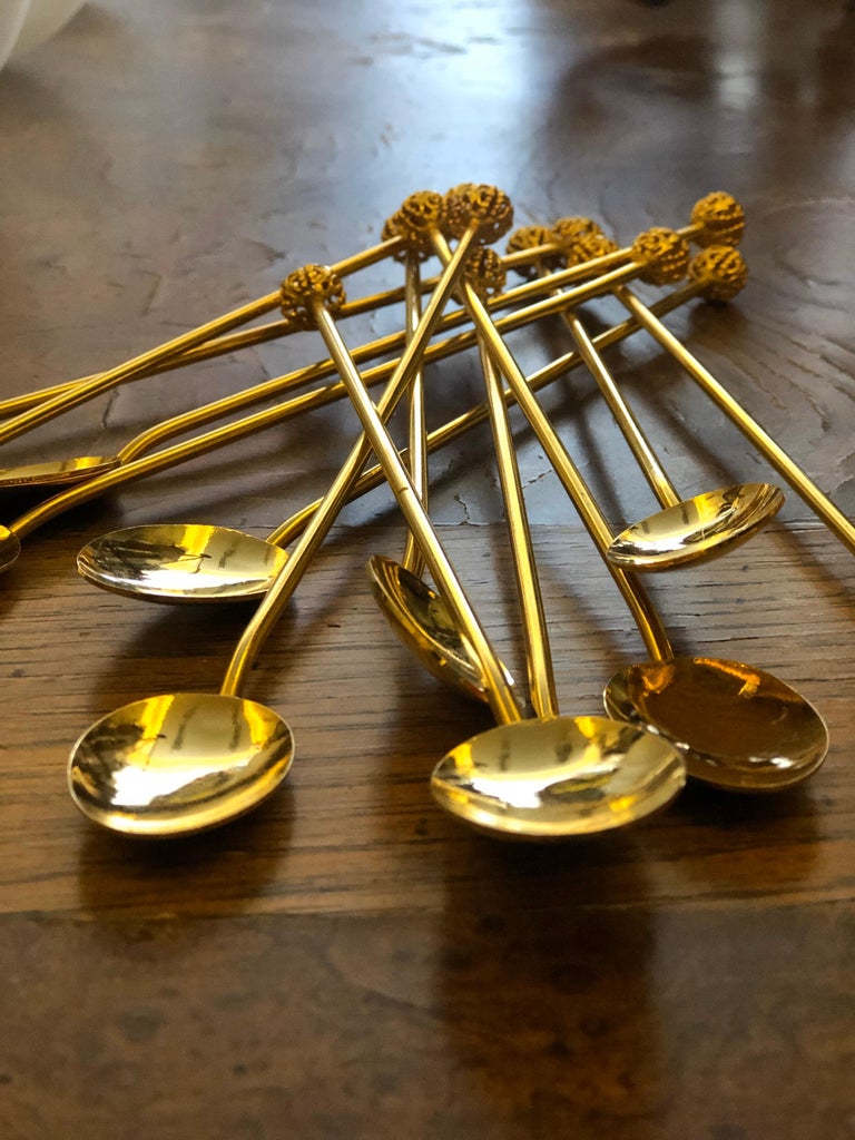 20th Century French Set of Twelve GoldPlated Icecream Spoons For Sale