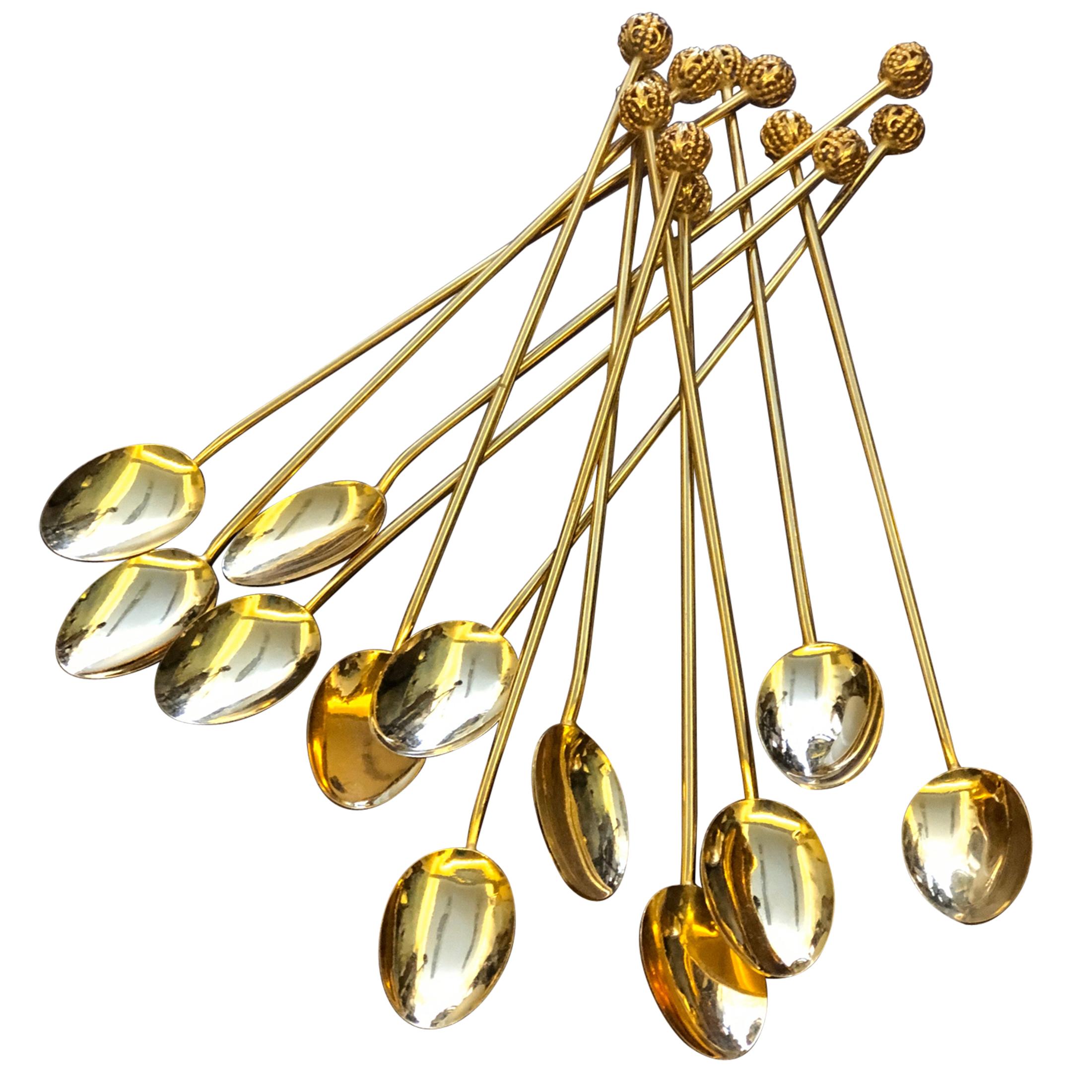 20th Century French Set of Twelve Gold-Plated Ice-cream Spoons For Sale