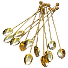 Retro 20th Century French Set of Twelve Gold-Plated Ice-cream Spoons